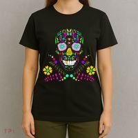 Day of The Dead Skull Flower Glasses T-Shirt thumb 4