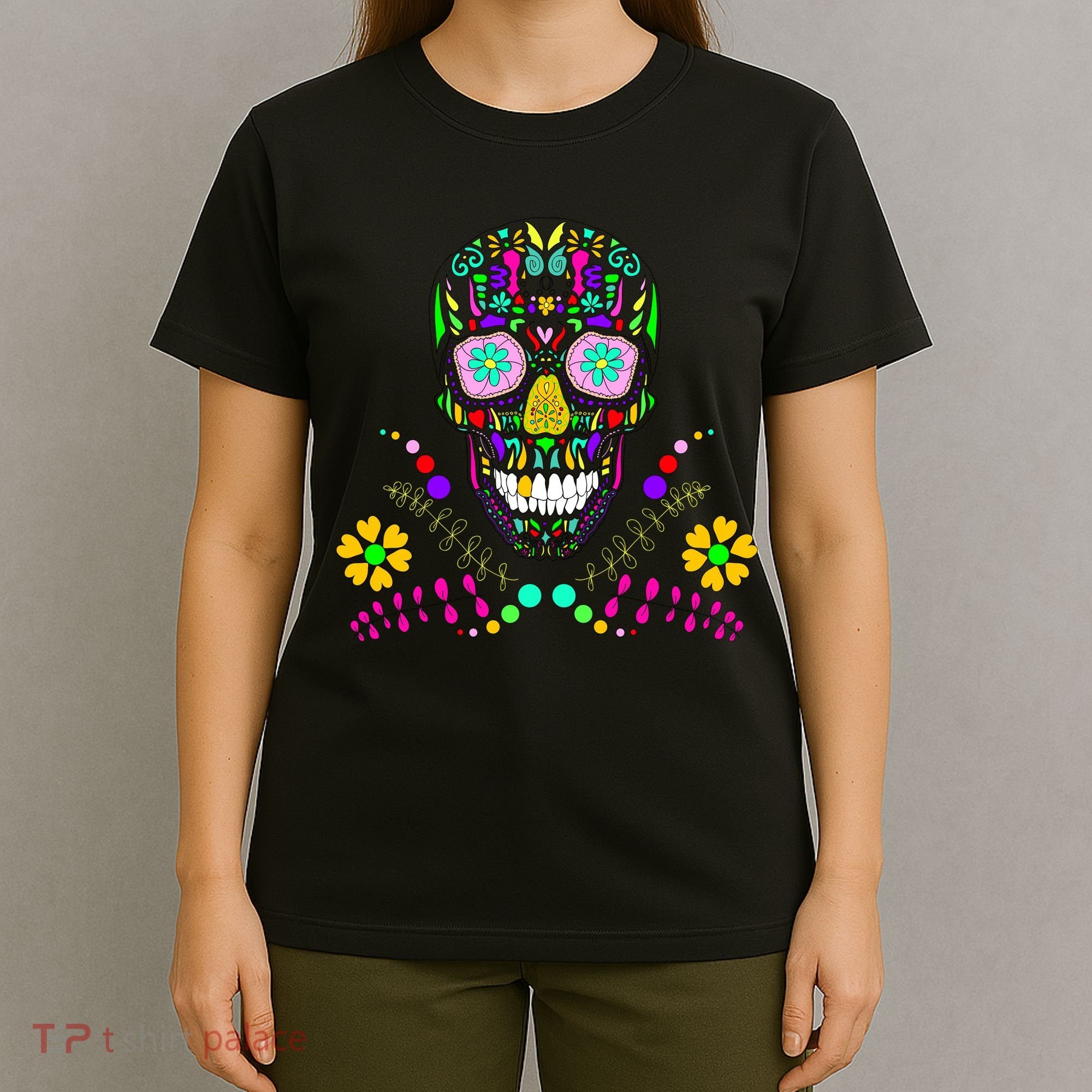 Day of The Dead Skull Flower Glasses T-Shirt