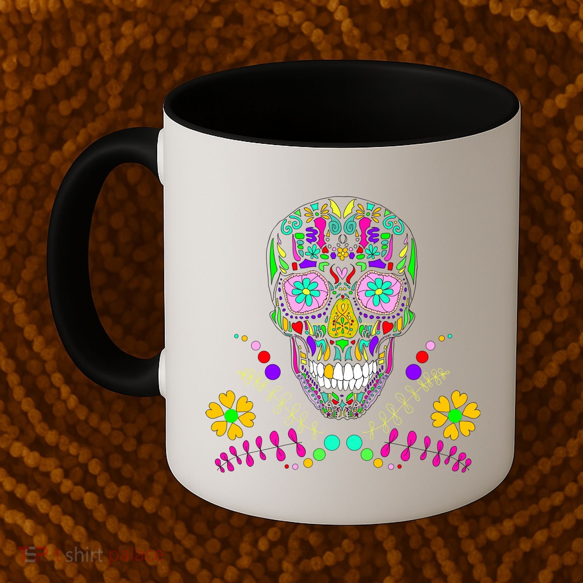 Day of The Dead Skull Flower Glasses Coffee Mug
