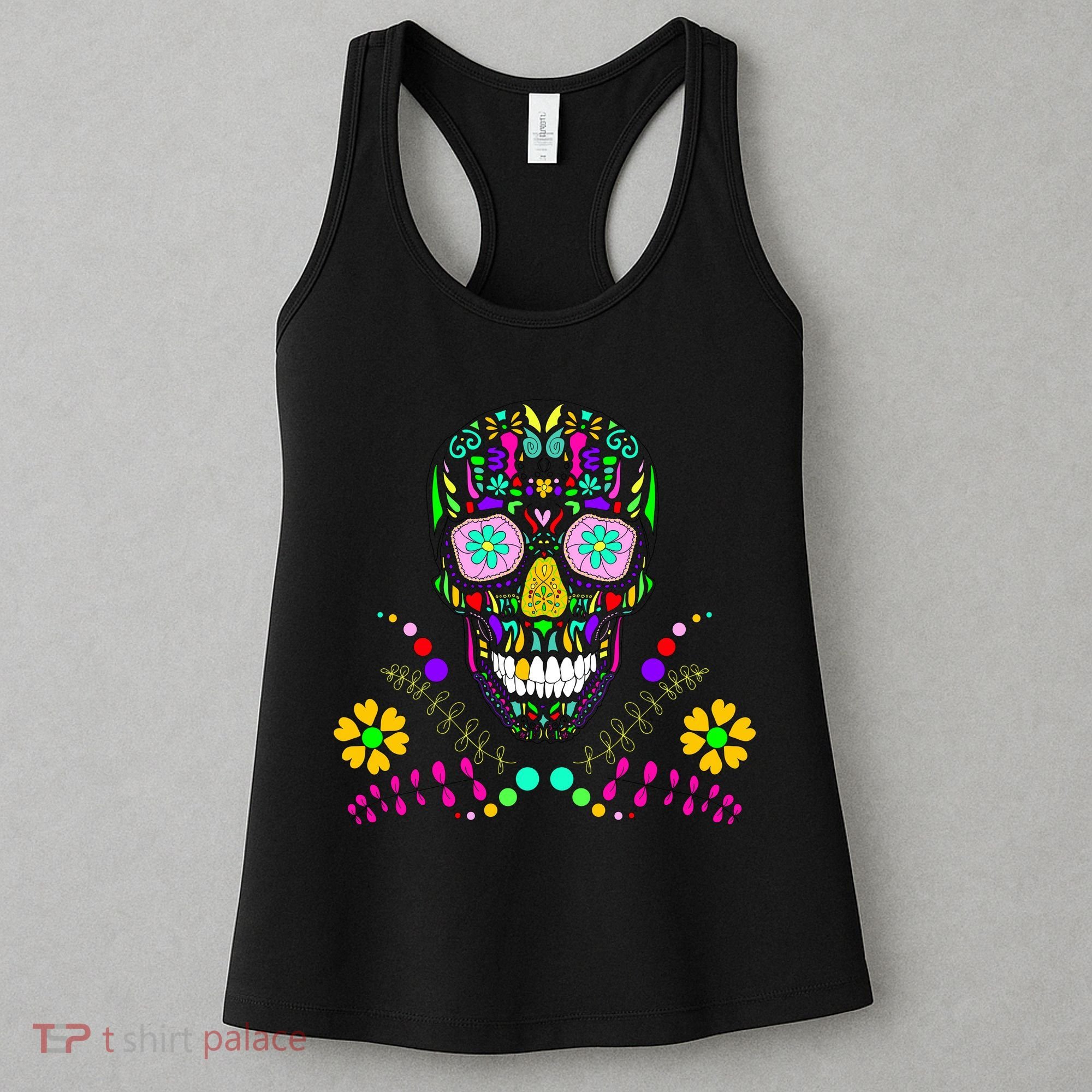 Day of The Dead Skull Flower Glasses Women's Tank Top
