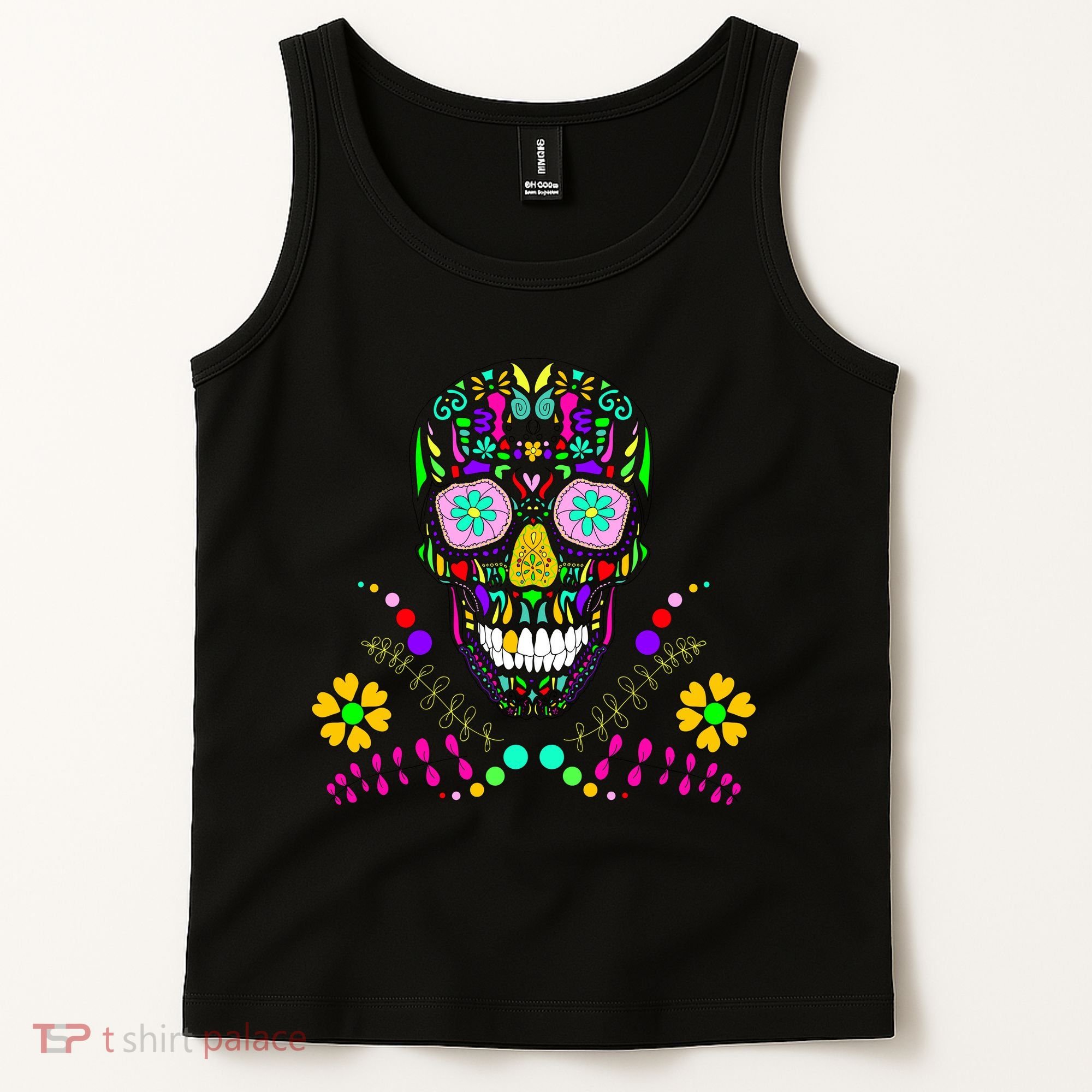 Day of The Dead Skull Flower Glasses Tank Top