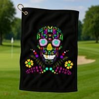 Day of The Dead Skull Flower Glasses Golf Towel thumb 1