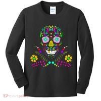 Day of The Dead Skull Flower Glasses Kids Long Sleeve Shirt thumb 0