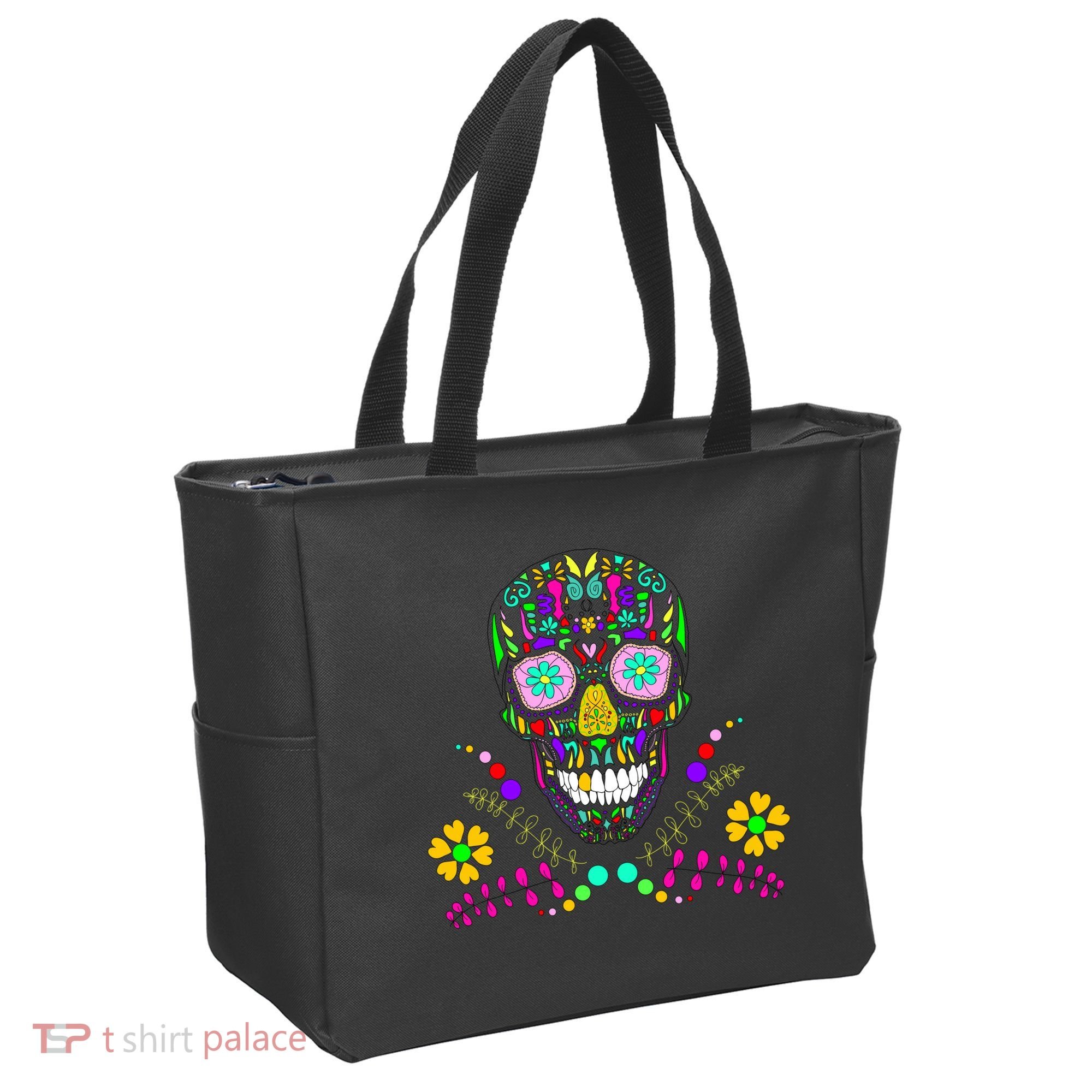 Day of The Dead Skull Flower Glasses Tote Bag