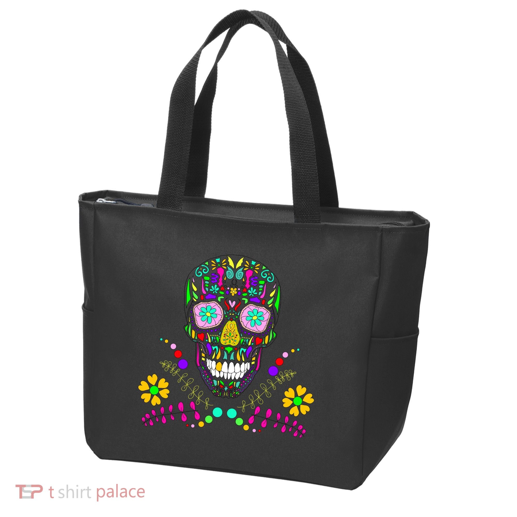 Day of The Dead Skull Flower Glasses Tote Bag