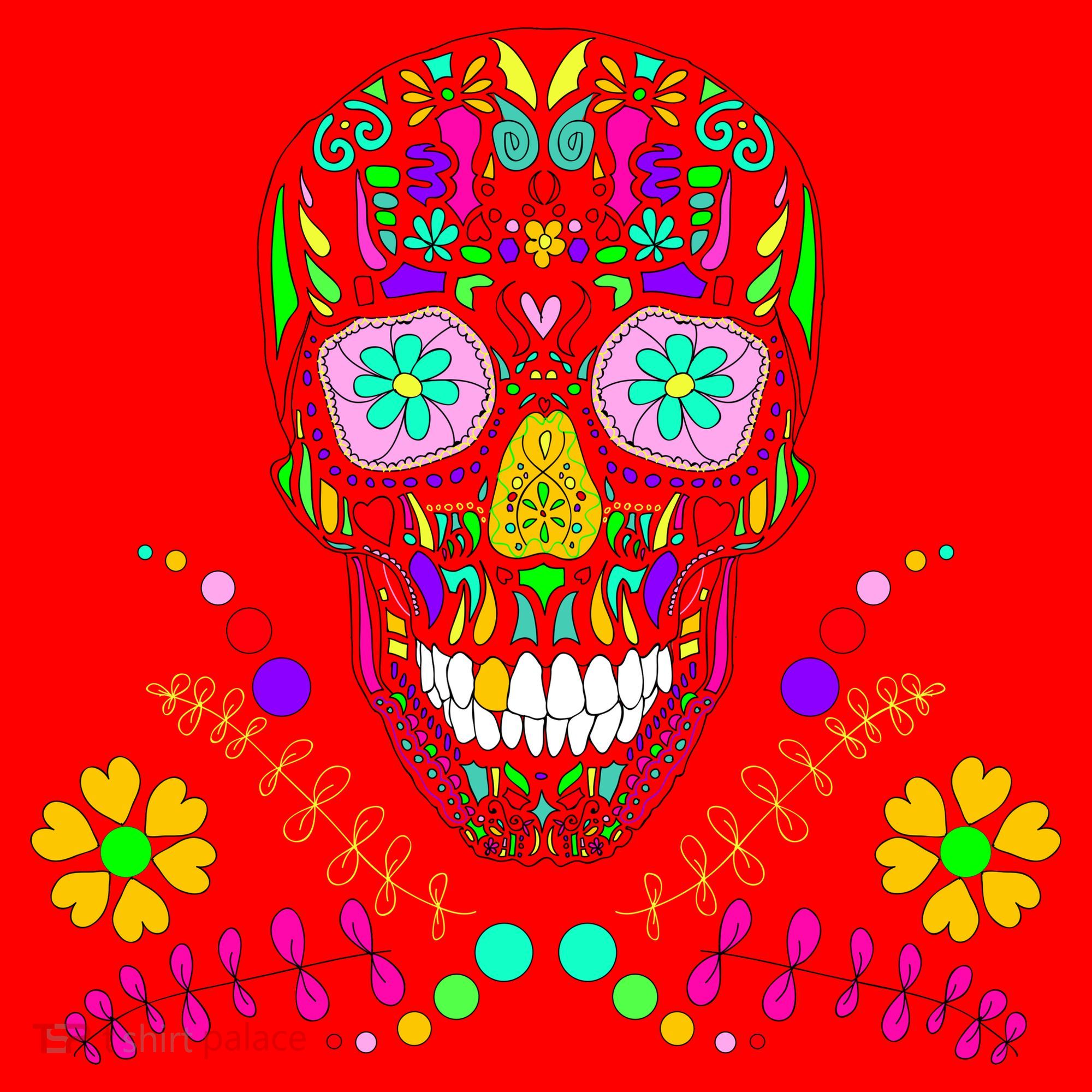 Day of The Dead Skull Flower Glasses Santa Hat