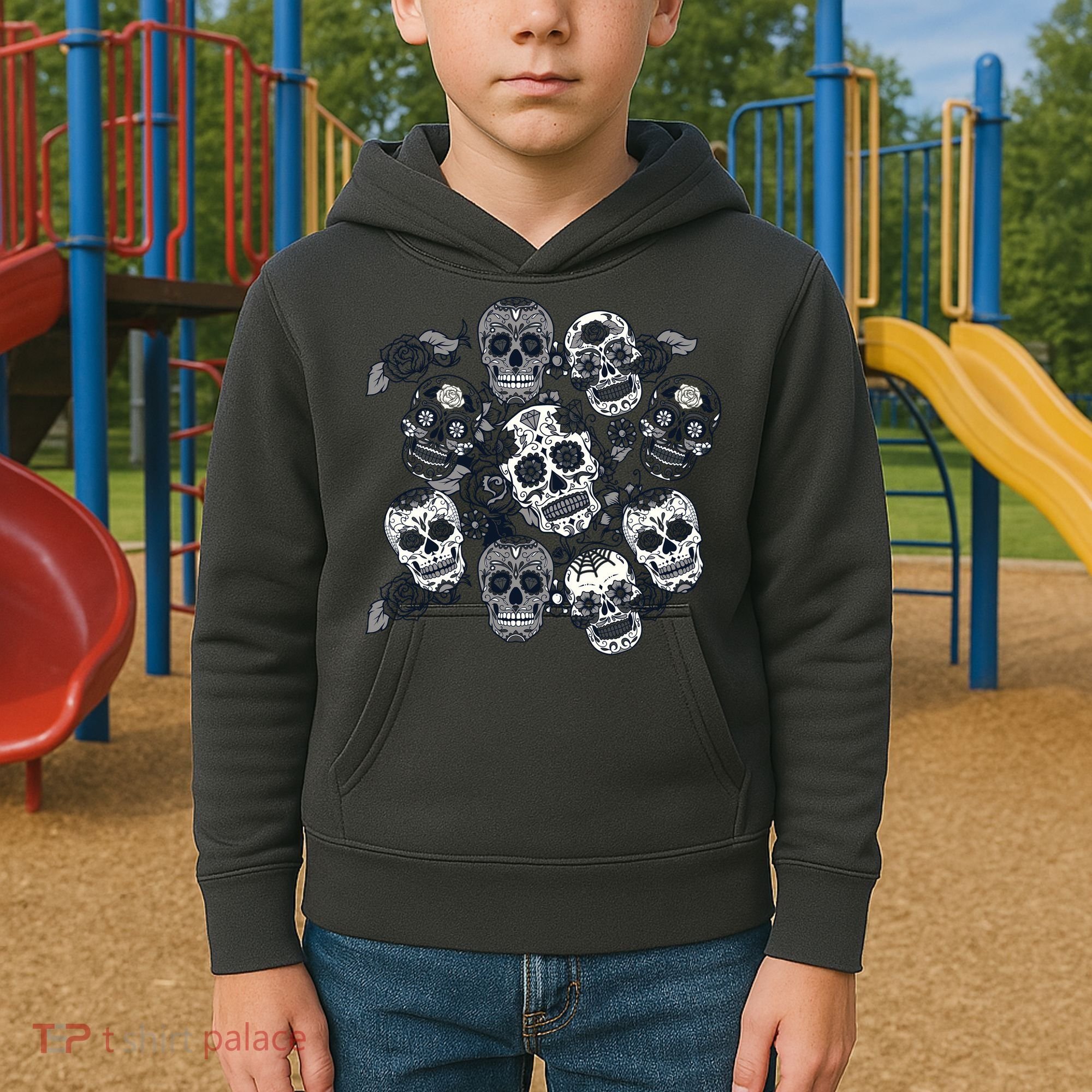 Day Of The Dead Skull Mash Up Kids Hoodie