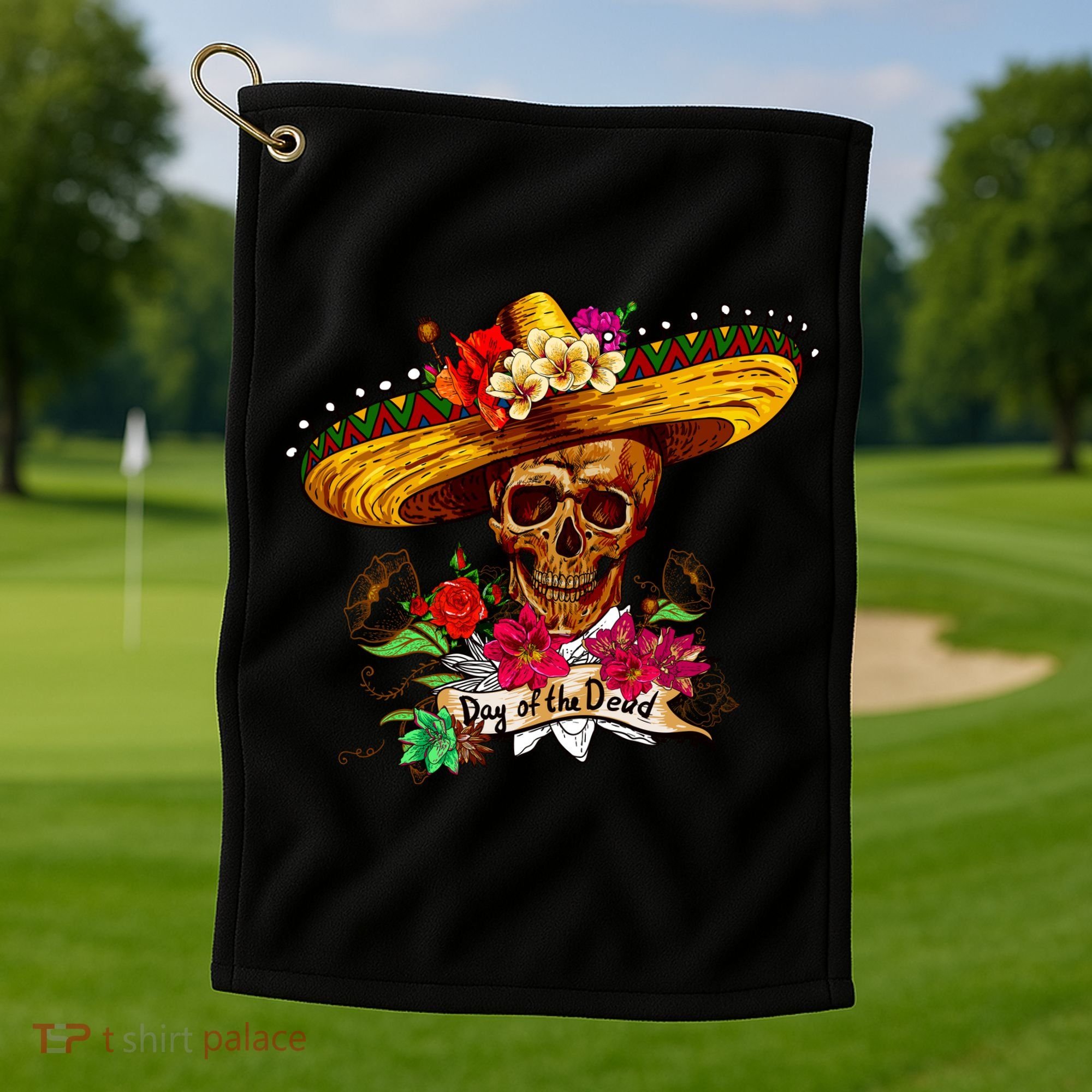 Day of the Dead Sugar Skull Sombrero Golf Towel