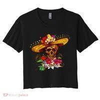 Day of the Dead Sugar Skull Sombrero Women's Crop Top Tee thumb 0