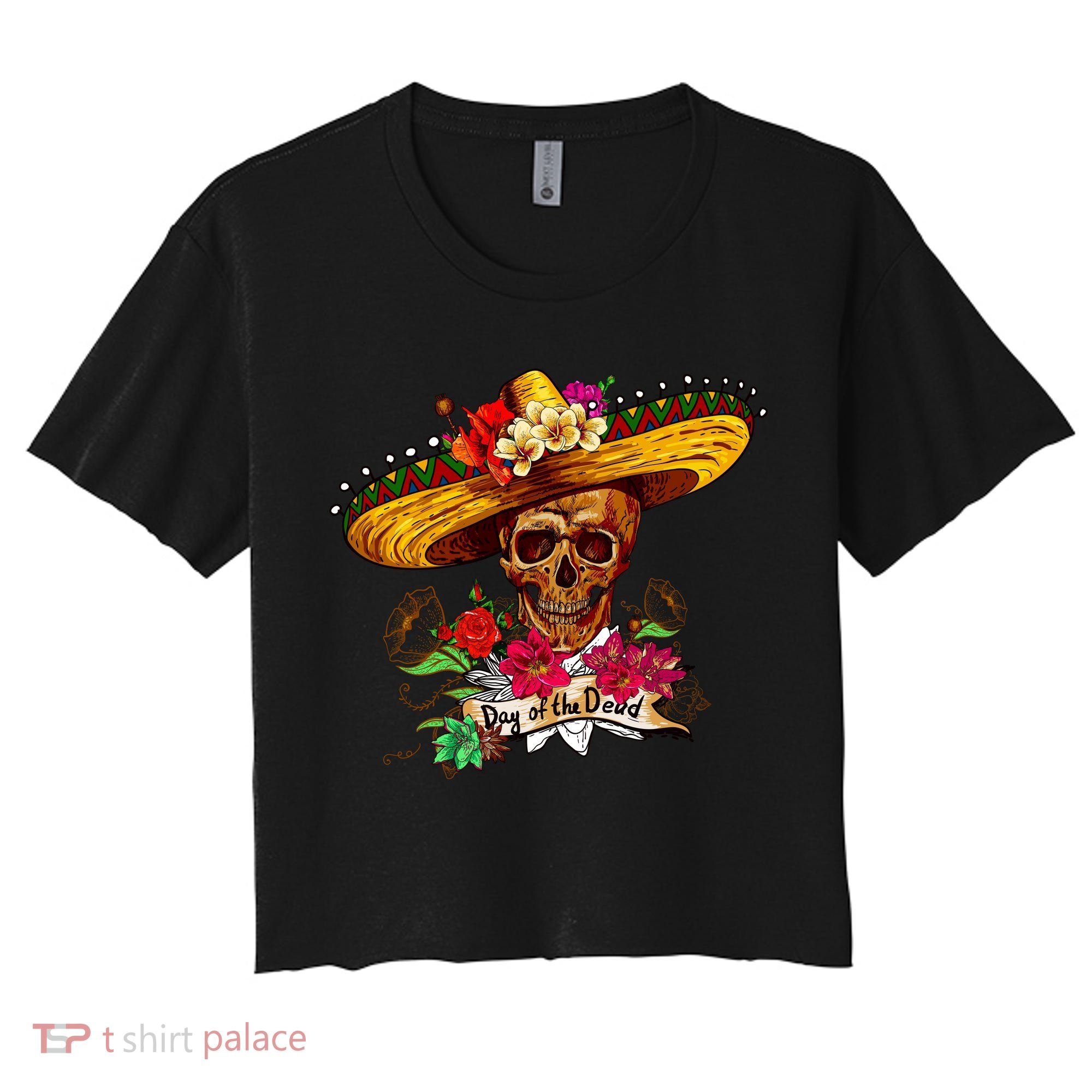 Day of the Dead Sugar Skull Sombrero Women's Crop Top Tee