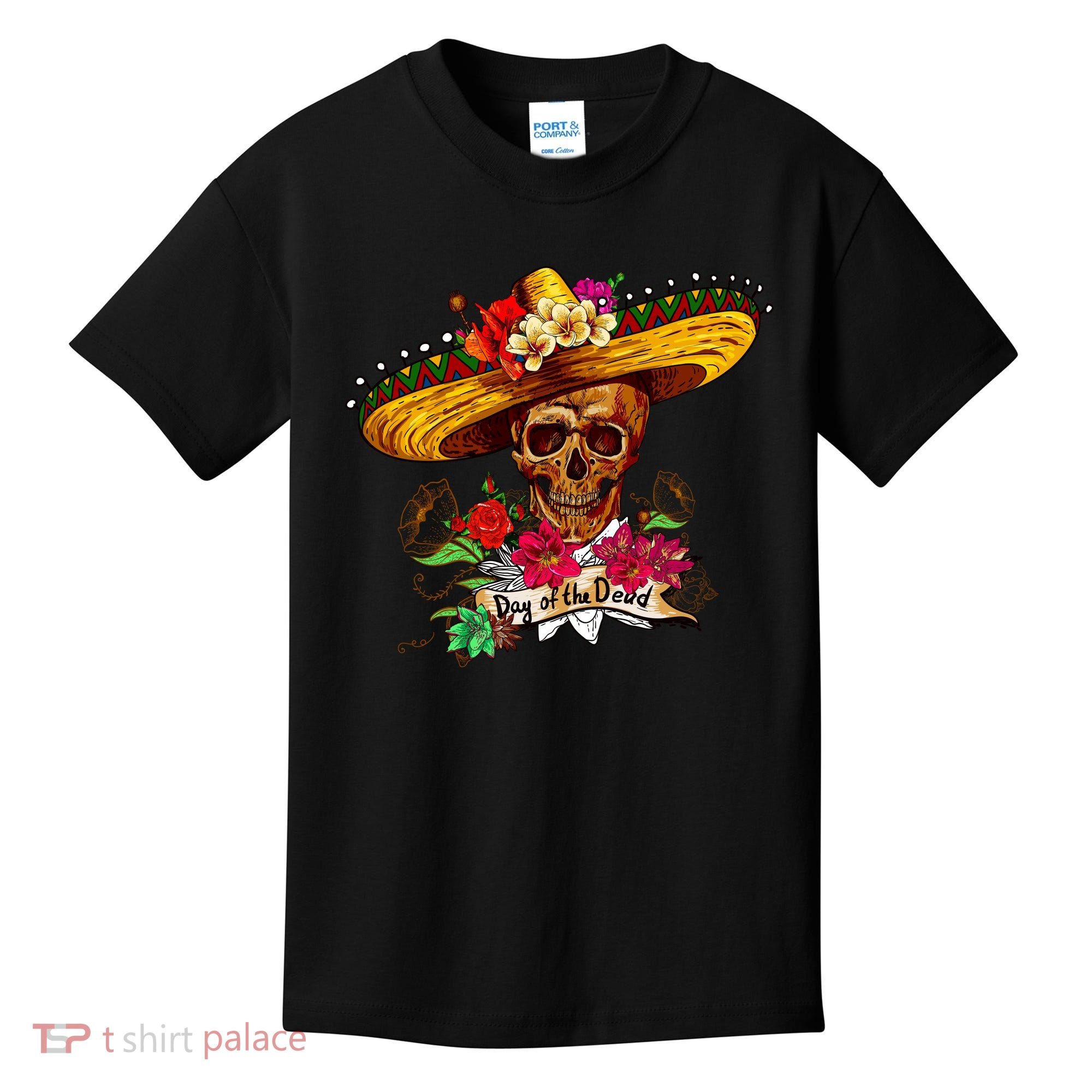 Day of the Dead Sugar Skull Sombrero Kids T-Shirt