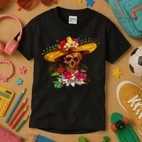 Day of the Dead Sugar Skull Sombrero Kids T-Shirt thumb 3