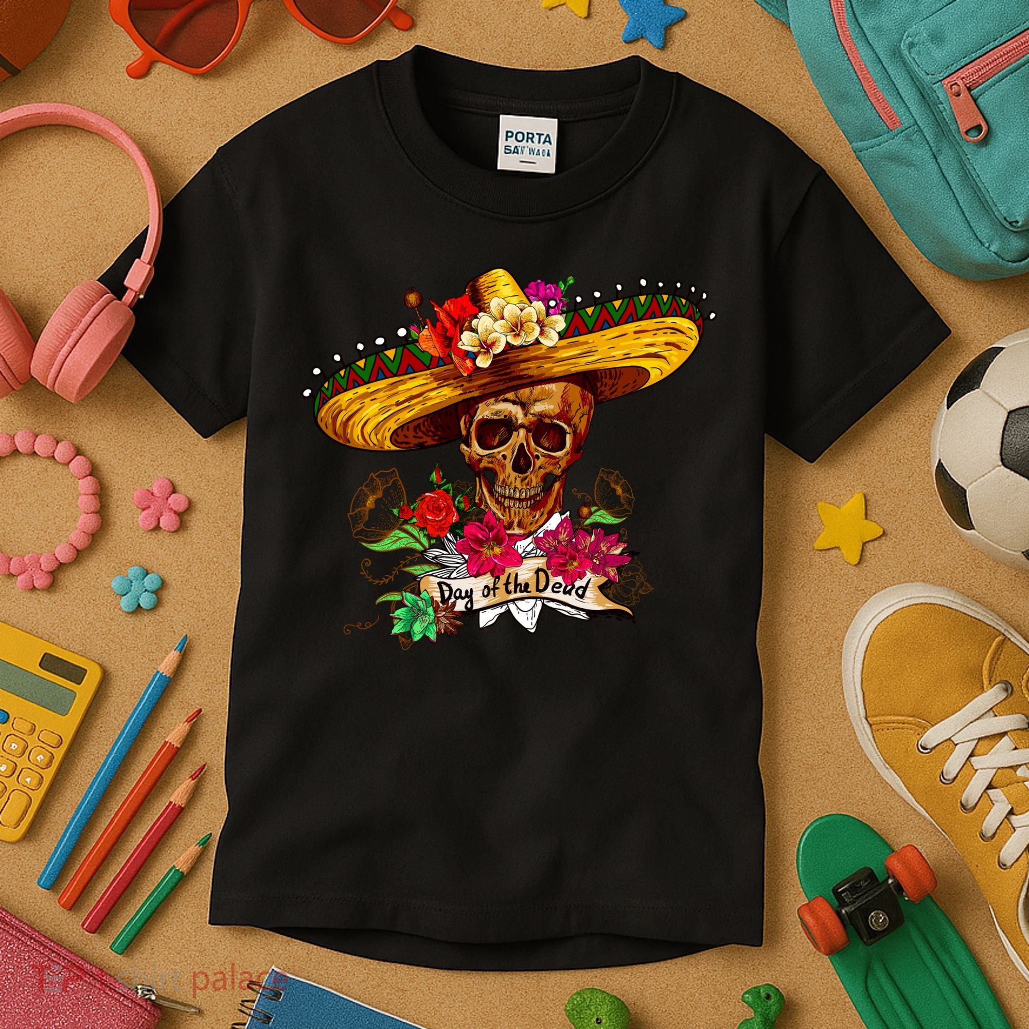 Day of the Dead Sugar Skull Sombrero Kids T-Shirt