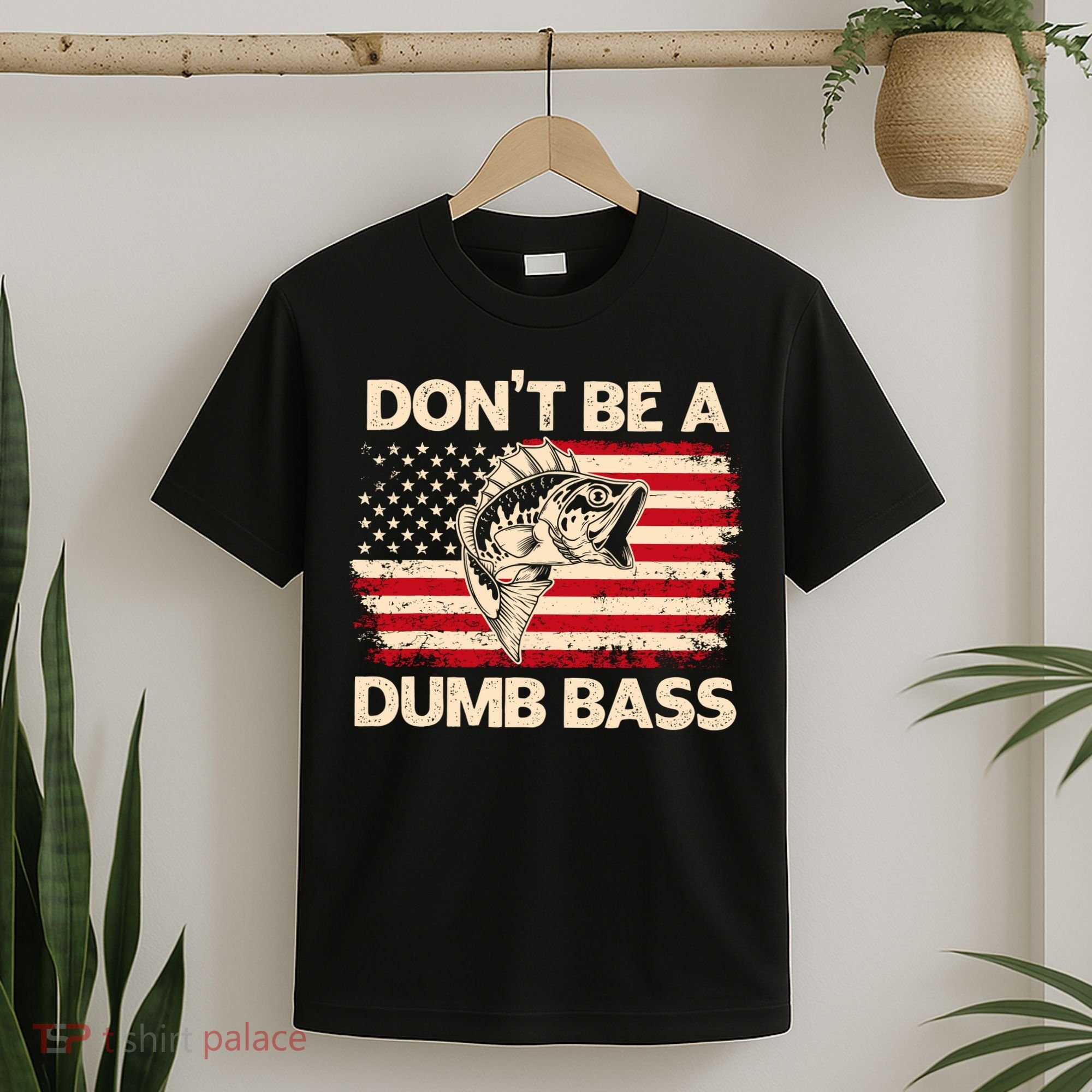 DonT Be A Dumb Bass Vintage Usa Flag Funny Bass Fishing T-Shirt