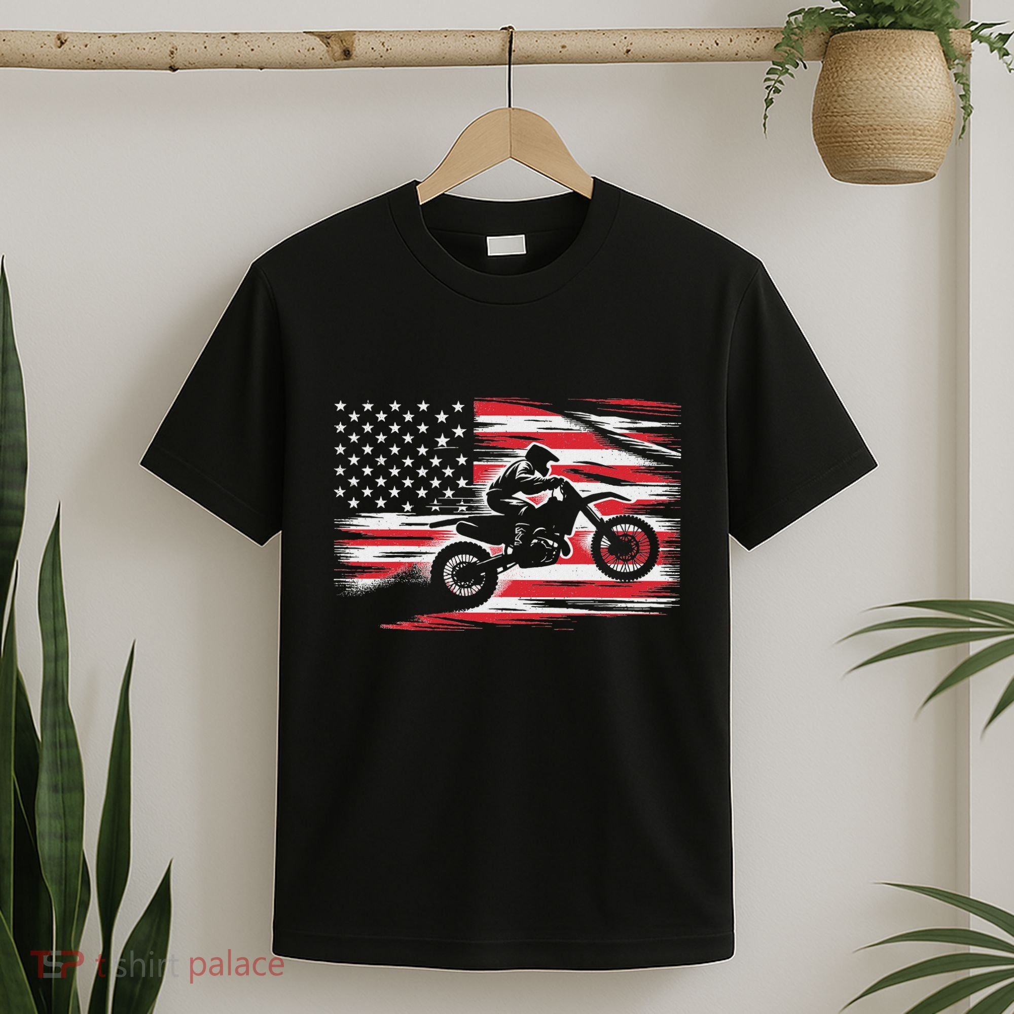 Dirt Bike American Flag Motocross Biker 4th Of July T-Shirt