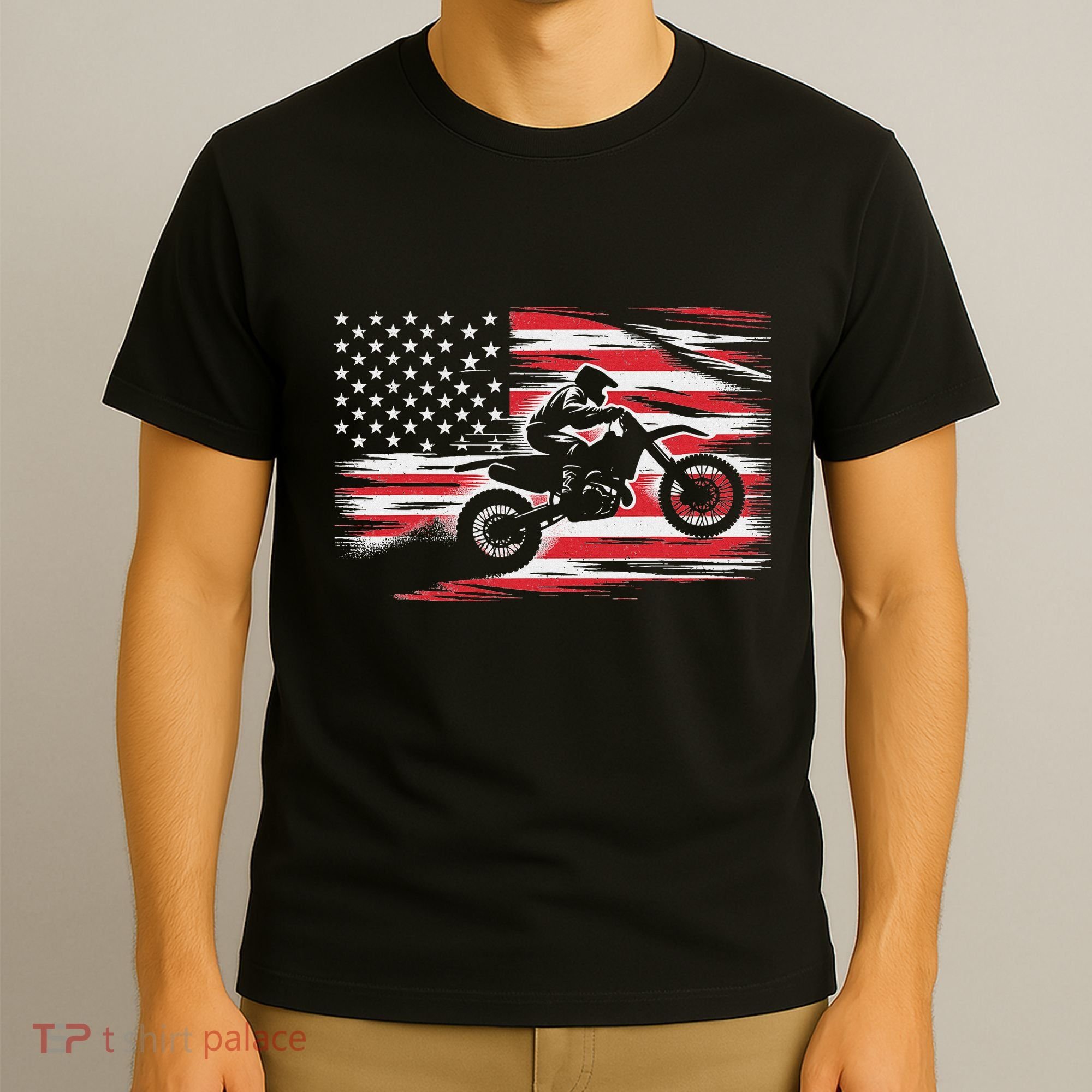 Dirt Bike American Flag Motocross Biker 4th Of July T-Shirt