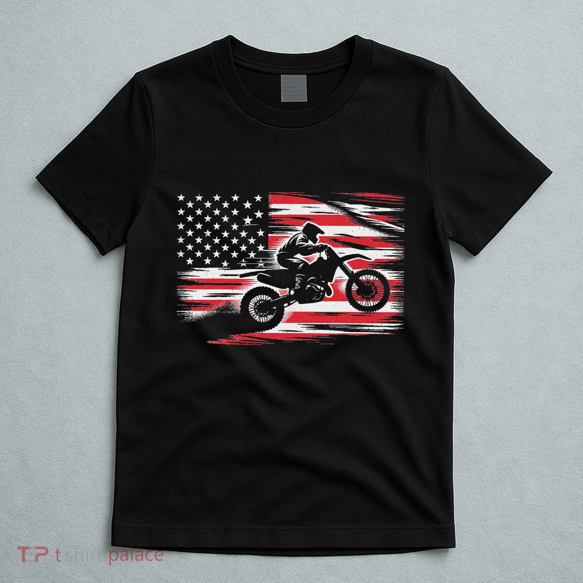Dirt Bike American Flag Motocross Biker 4th Of July T-Shirt