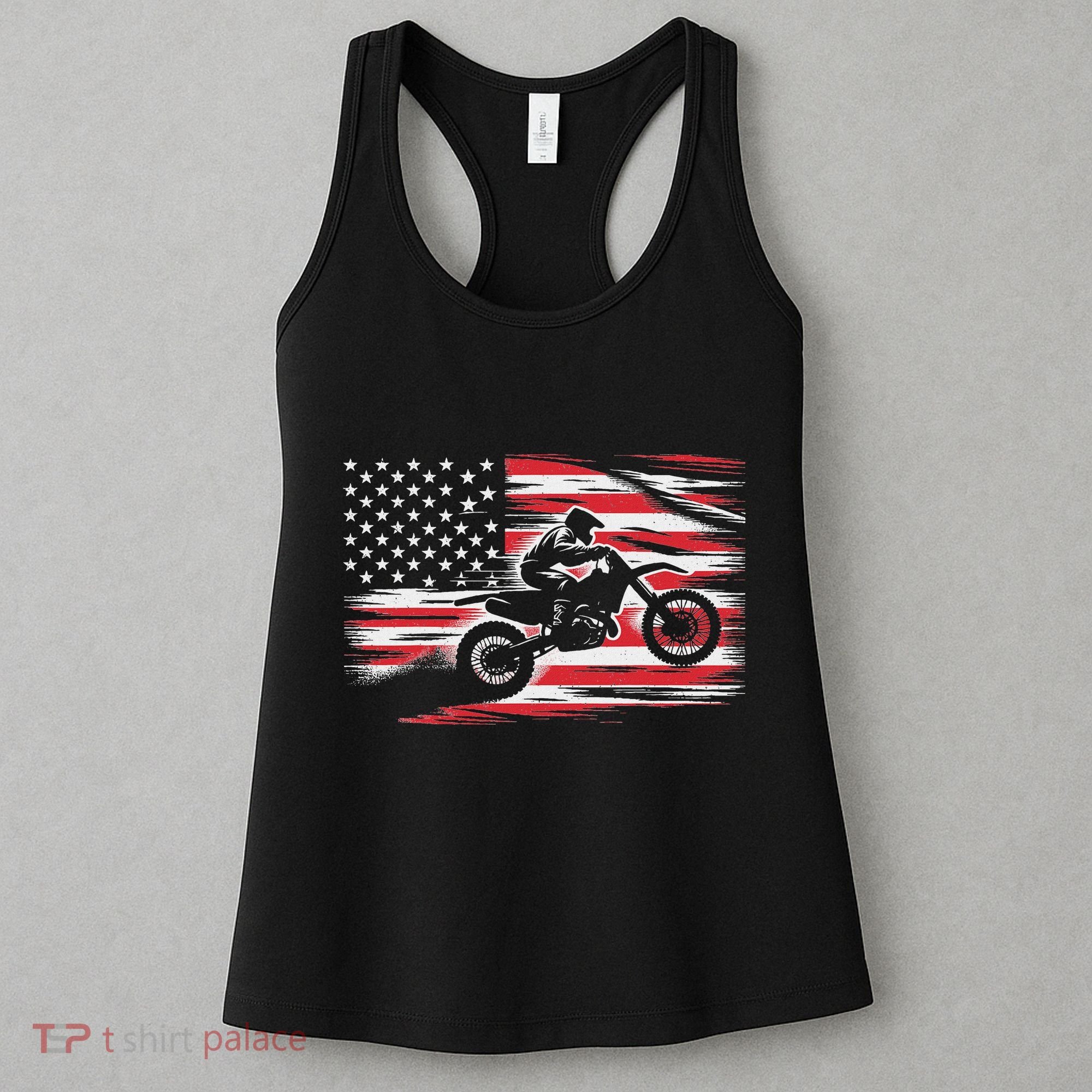 Dirt Bike American Flag Motocross Biker 4th Of July Women's Tank Top