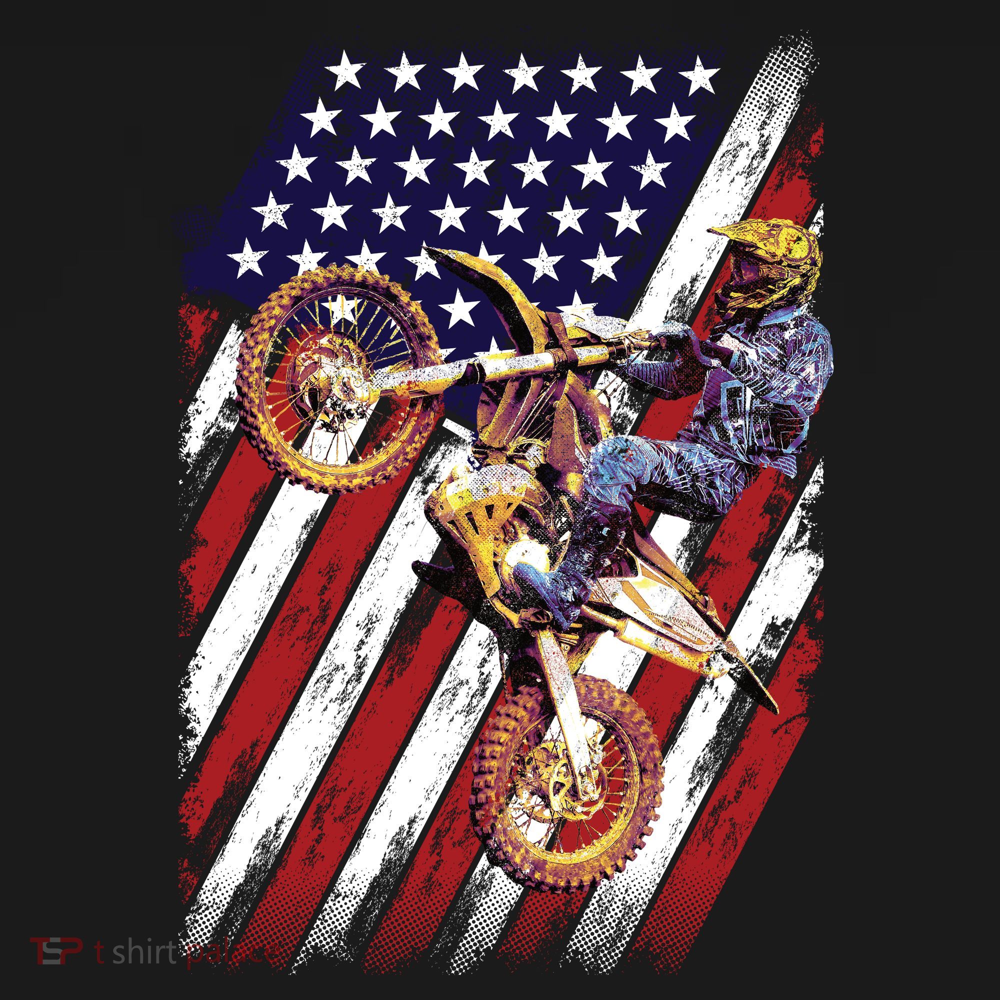 Dirt Bike American Flag Motocross Biker 4th Of July T-Shirt
