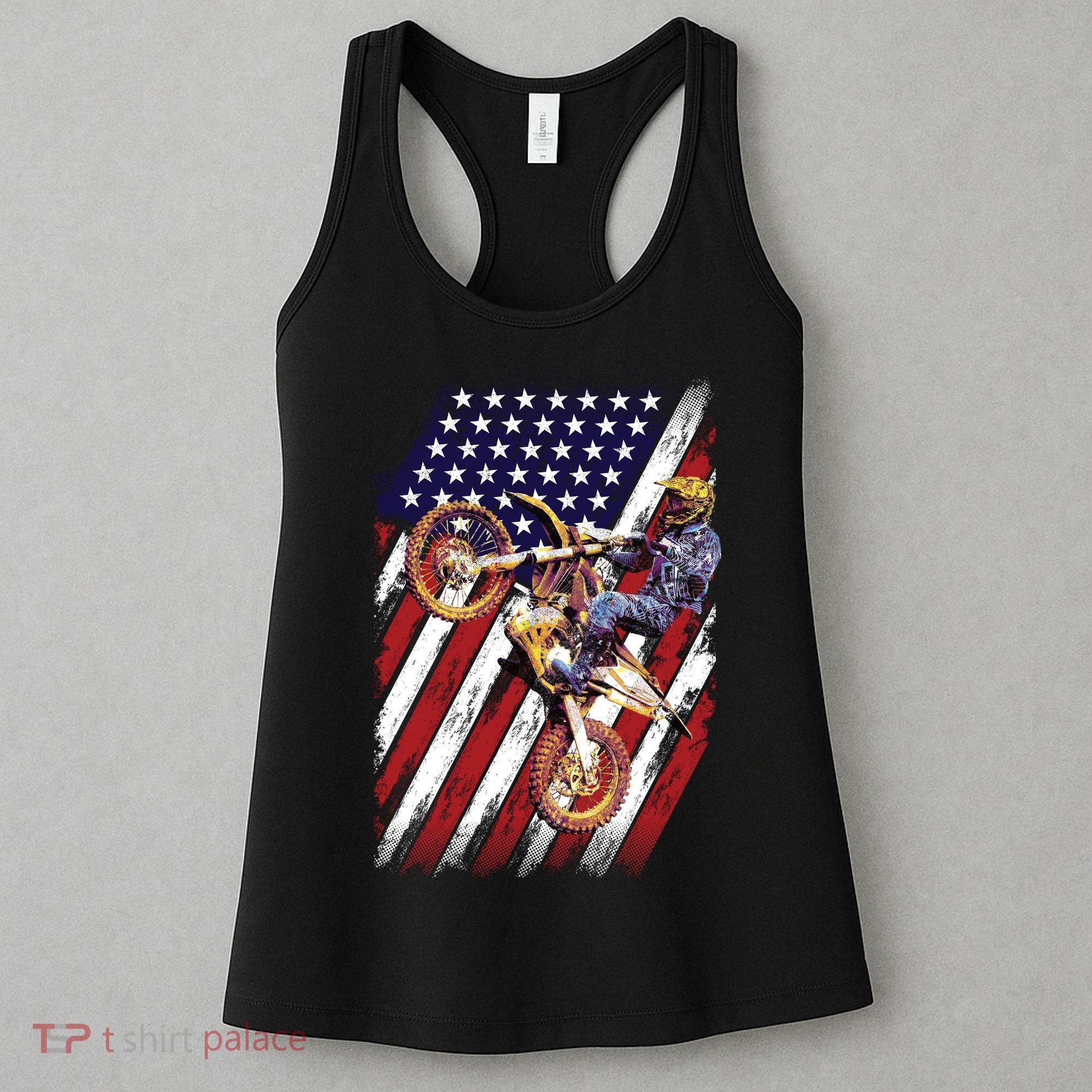 Dirt Bike American Flag Motocross Biker 4th Of July Women's Tank Top