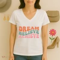 Dream Believe Achieve Positive Quote Women's V-Neck T-Shirt thumb 3