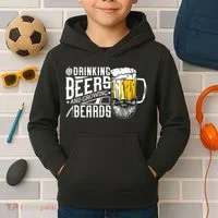 Drinking Beers And Growing Beards Funny Drinking Party Kids Hoodie thumb 2