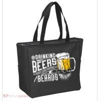Drinking Beers And Growing Beards Funny Drinking Party Tote Bag thumb 2