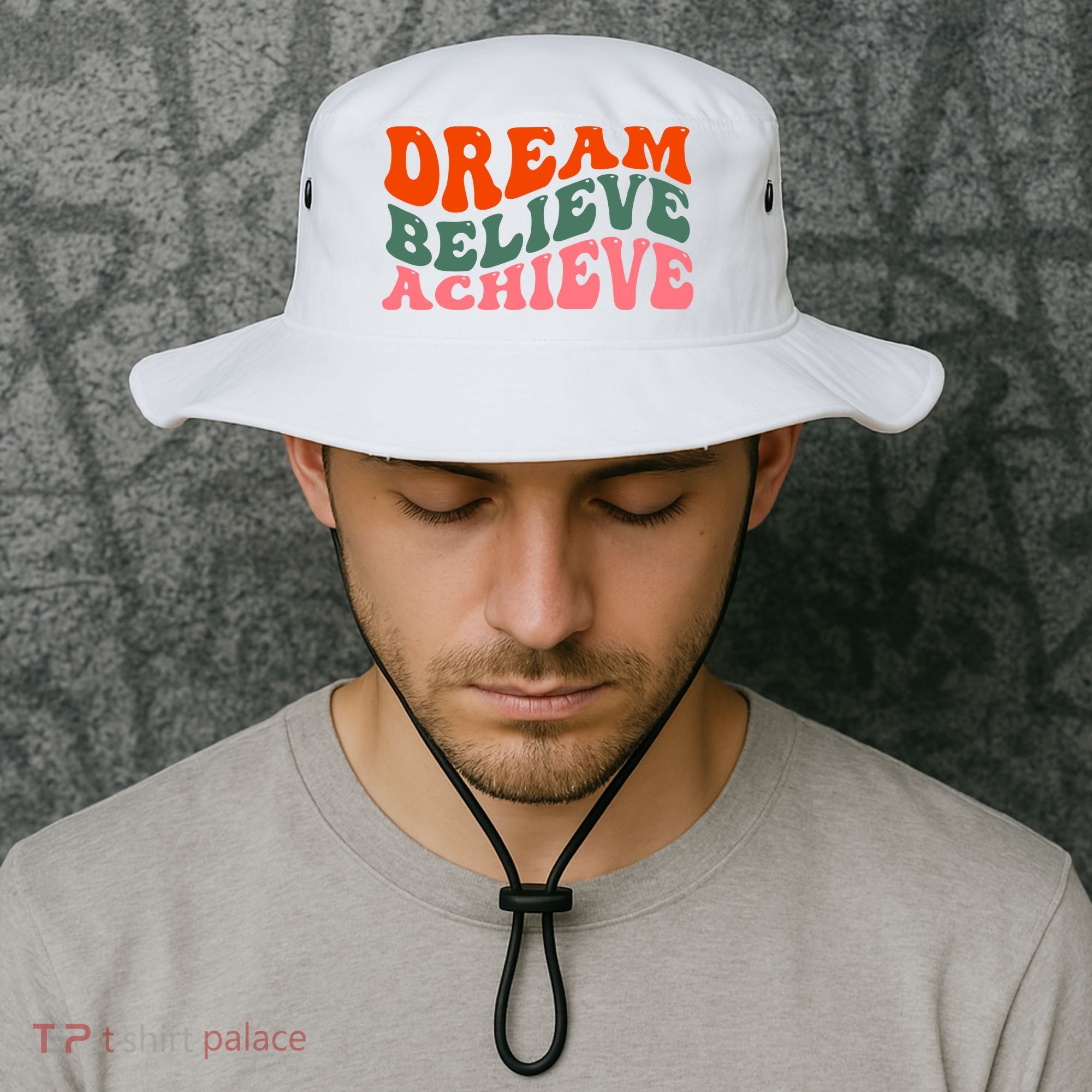 Dream Believe Achieve Retro Quote Bucket Hat