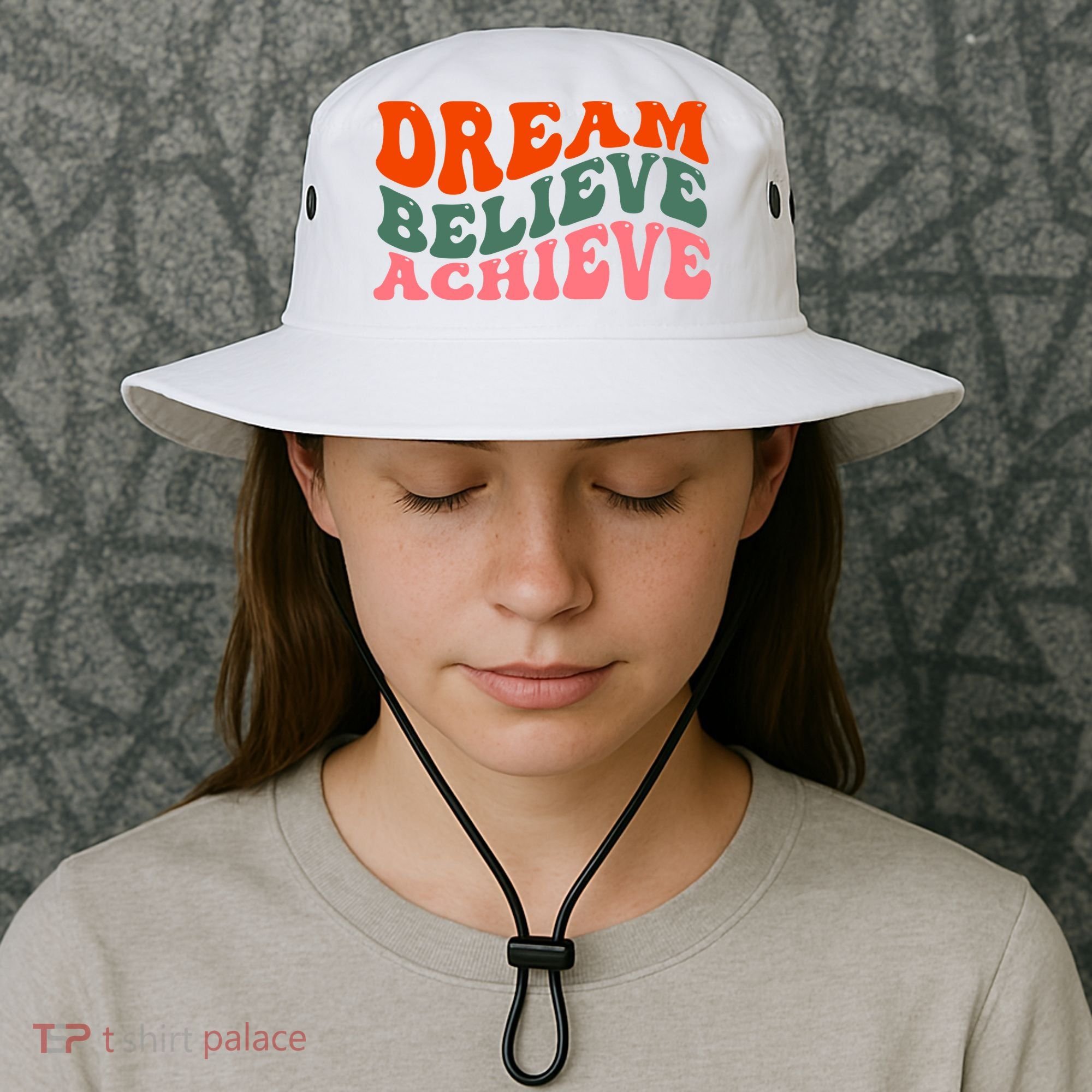 Dream Believe Achieve Retro Quote Bucket Hat