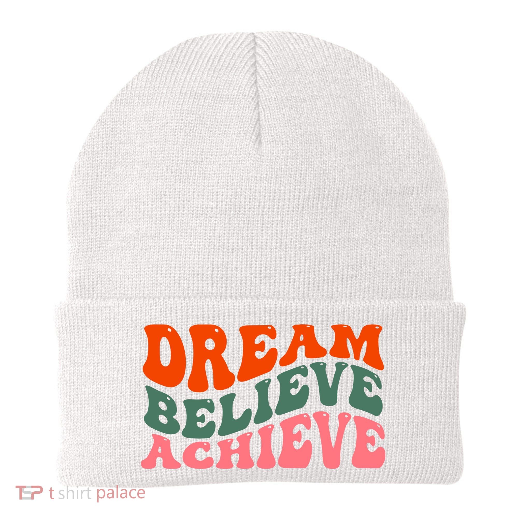 Dream Believe Achieve Retro Quote Beanie