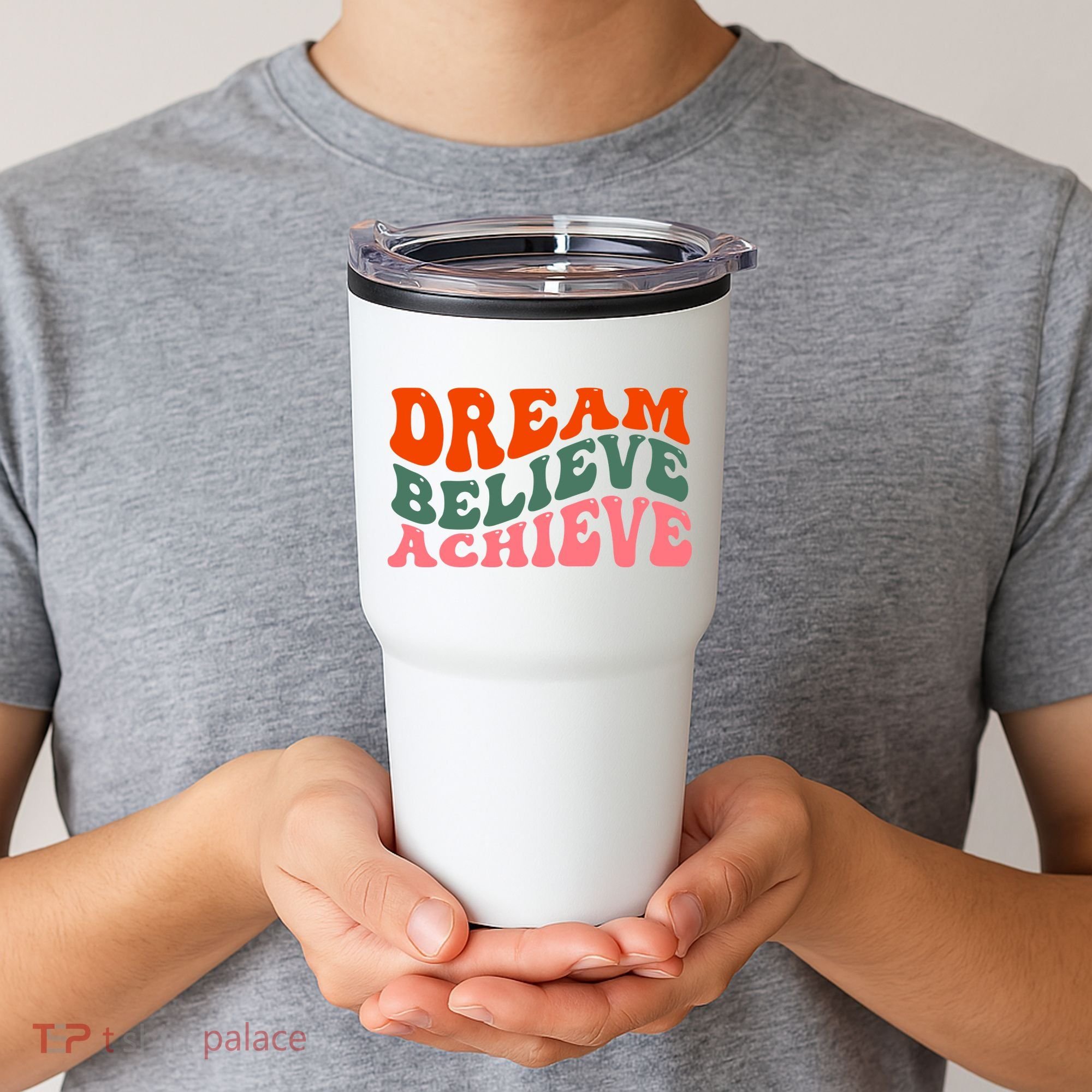 Dream Believe Achieve Retro Quote Tumbler