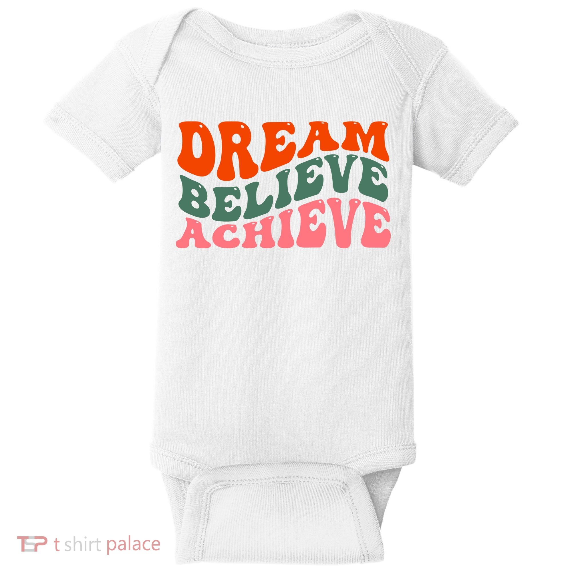 Dream Believe Achieve Retro Quote Baby Bodysuit