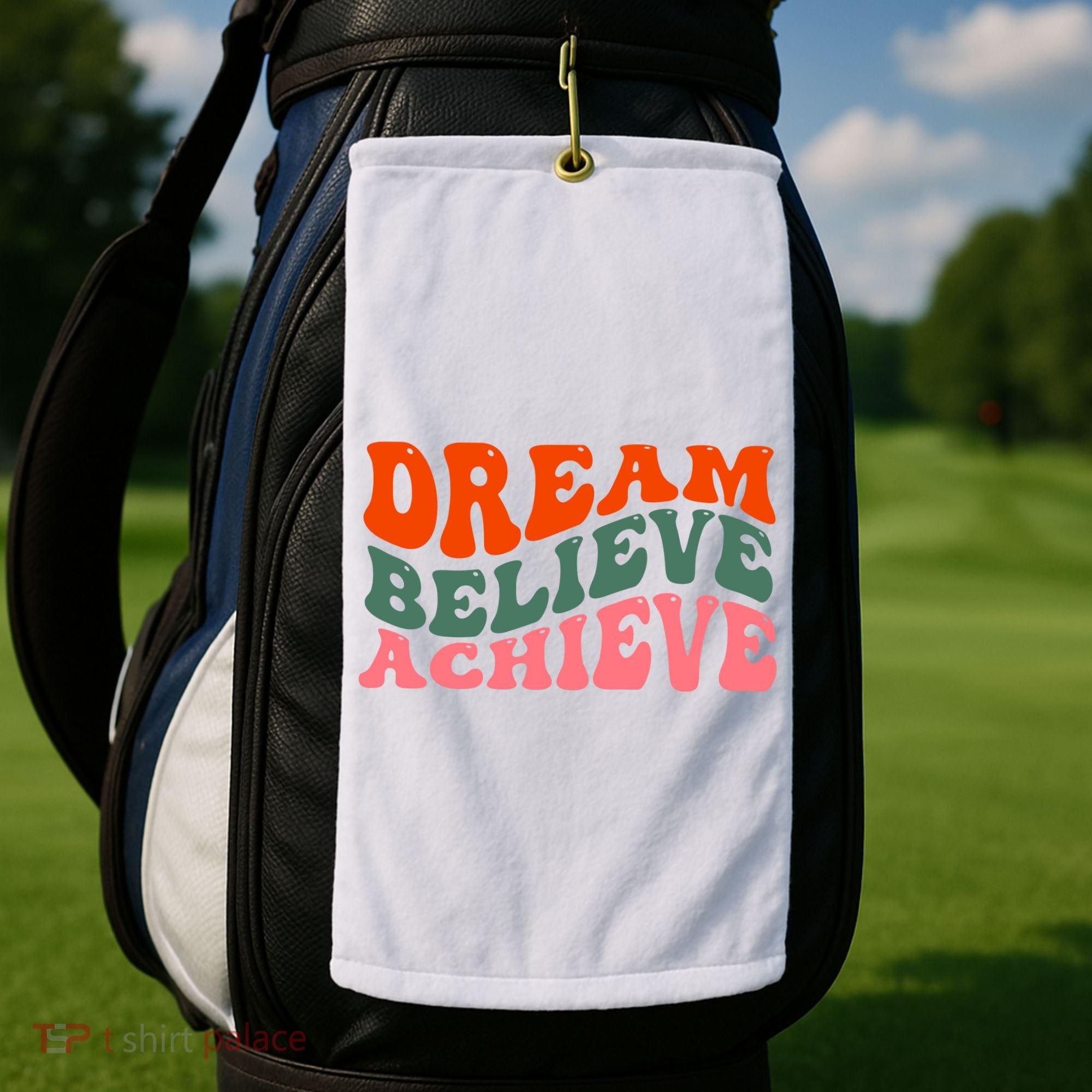 Dream Believe Achieve Retro Quote Golf Towel