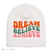 Dream Believe Achieve Retro Quote Short Acrylic Beanie thumb 0