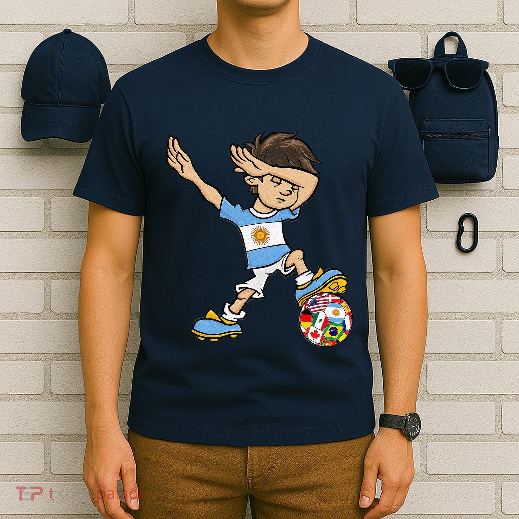 Dabbing Boy Argentina Soccer Jersey National Flag T-Shirt