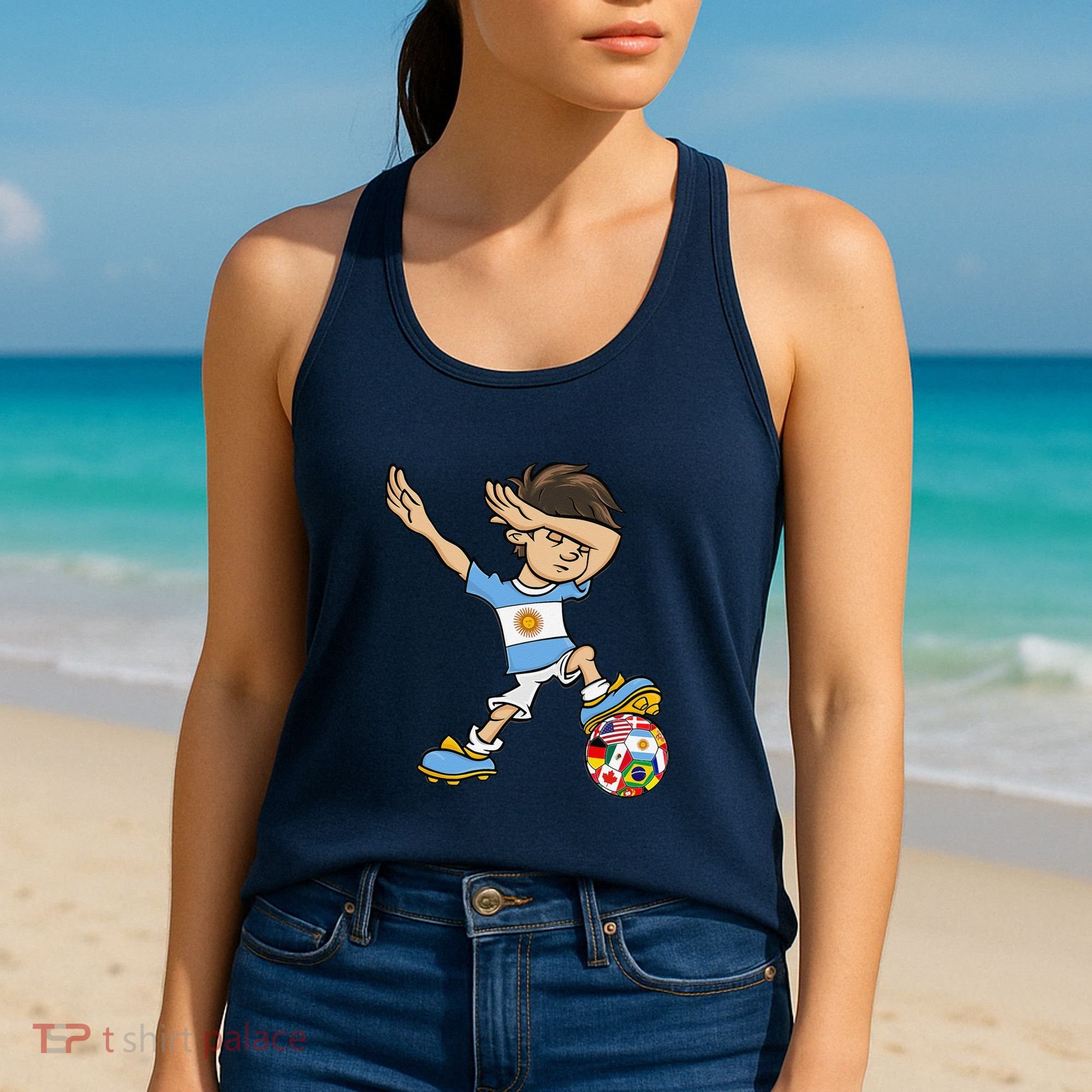 Dabbing Boy Argentina Soccer Jersey National Flag Women's Tank Top