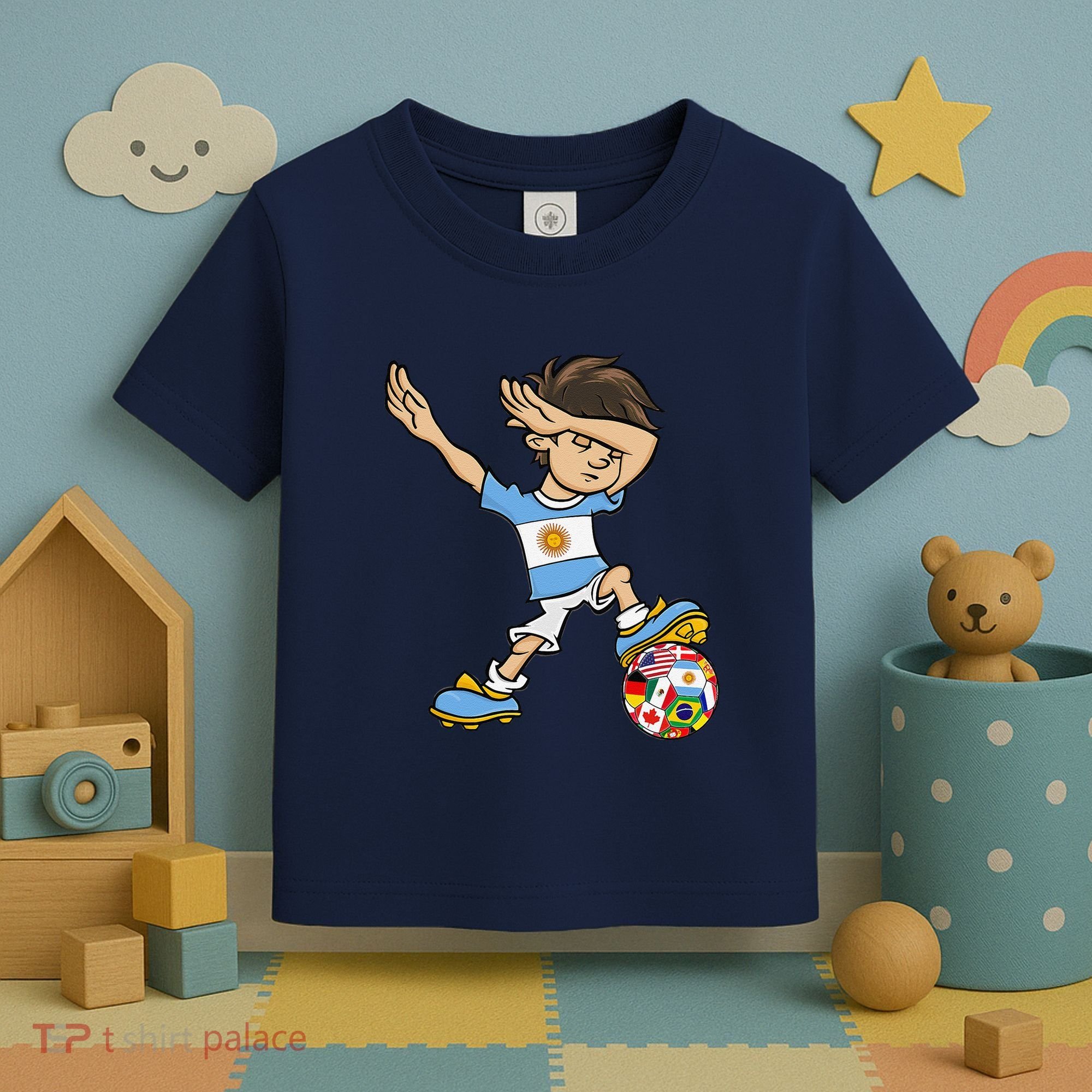 Dabbing Boy Argentina Soccer Jersey National Flag Toddler T-Shirt