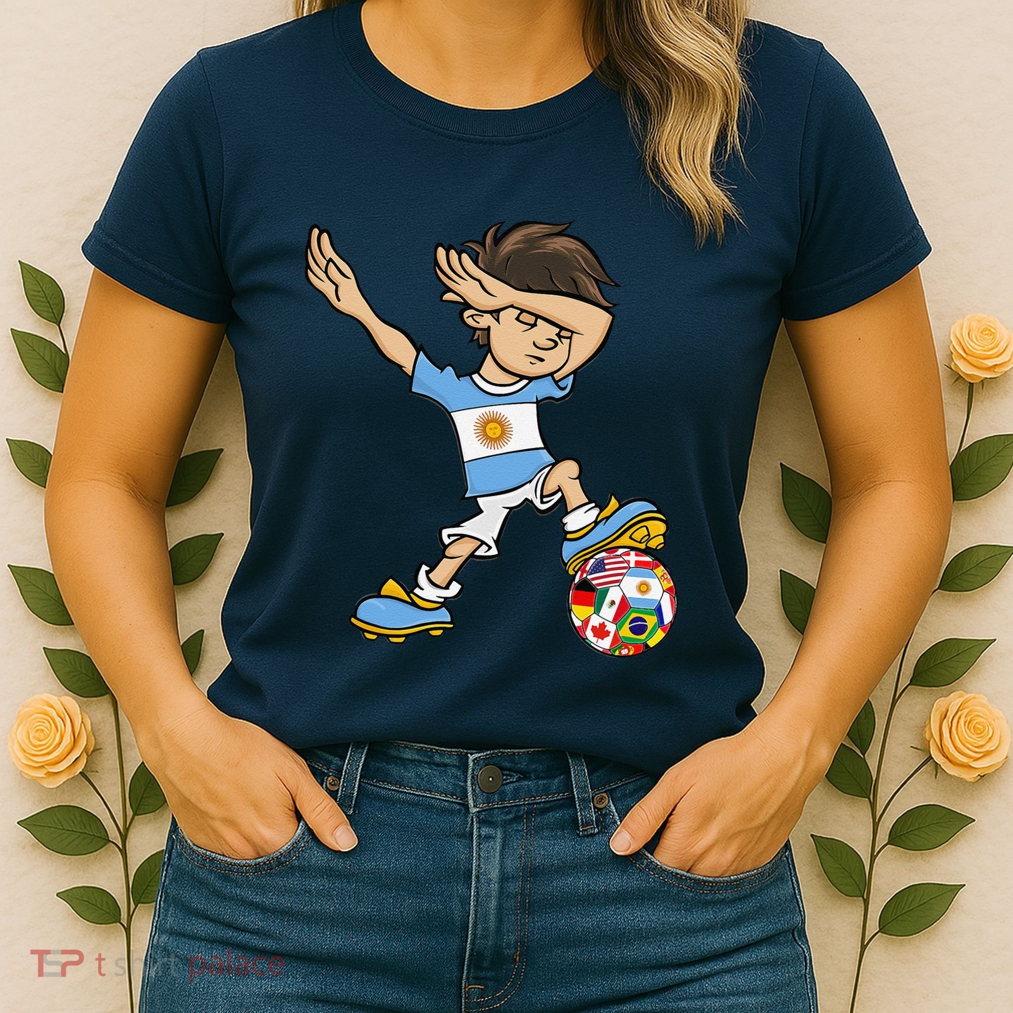 Dabbing Boy Argentina Soccer Jersey National Flag Women's T-Shirt