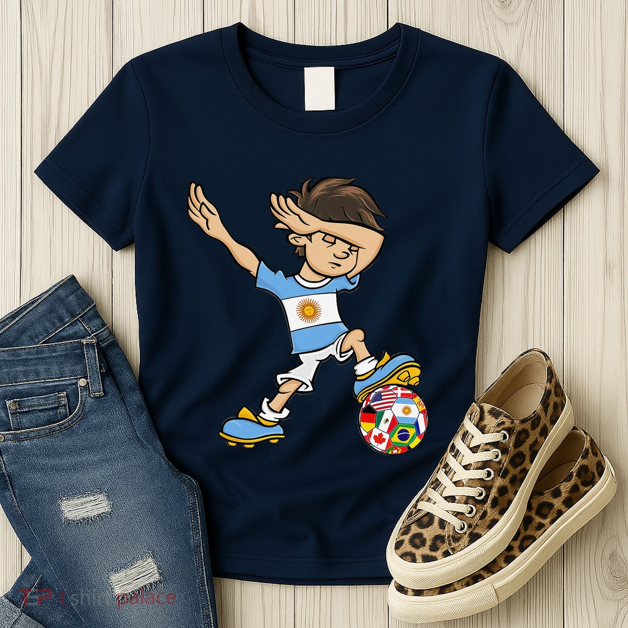 Dabbing Boy Argentina Soccer Jersey National Flag Women's T-Shirt