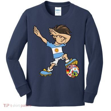 Dabbing Boy Argentina Soccer Jersey National Flag Kids Long Sleeve Shirt