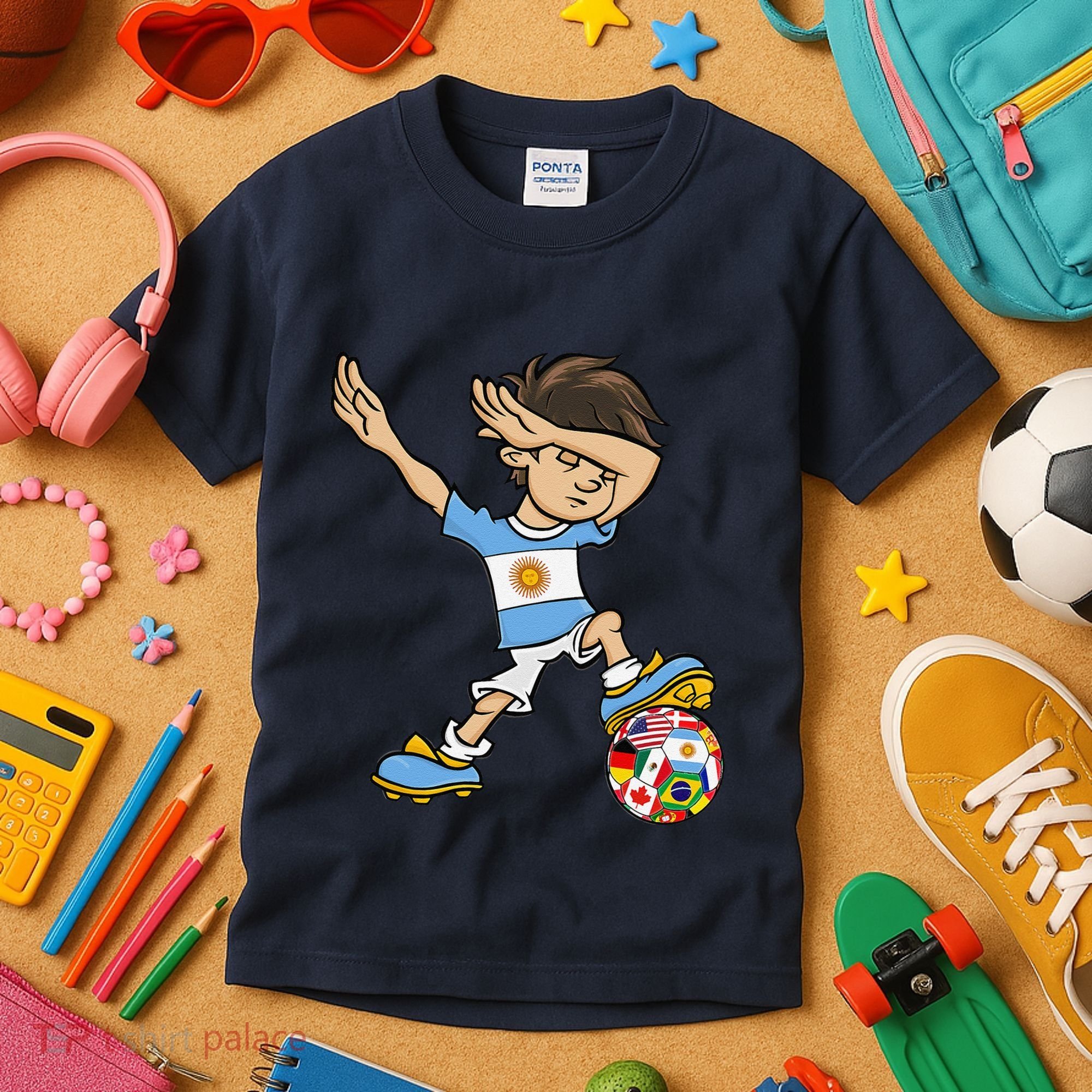 Dabbing Boy Argentina Soccer Jersey National Flag Kids T-Shirt
