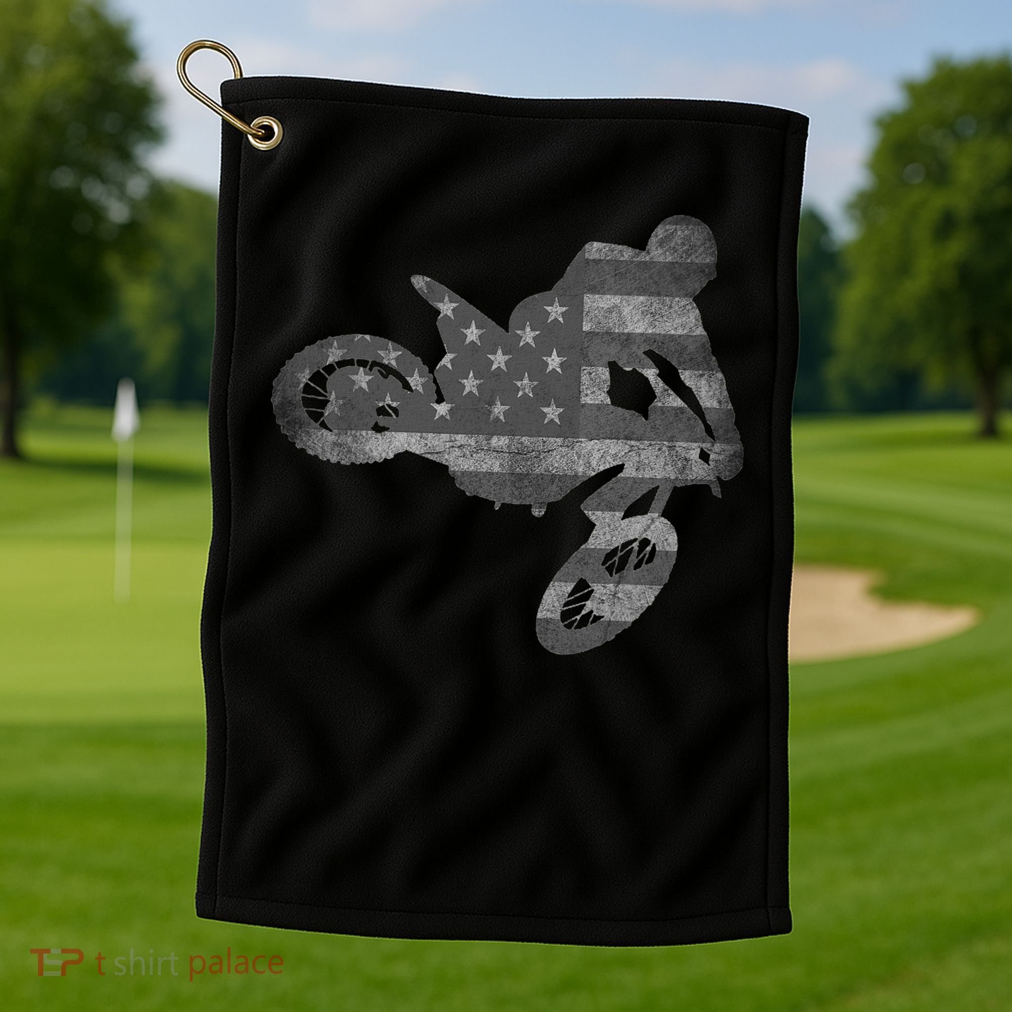 Dirt Bike American Flag Motocross Enduro Golf Towel