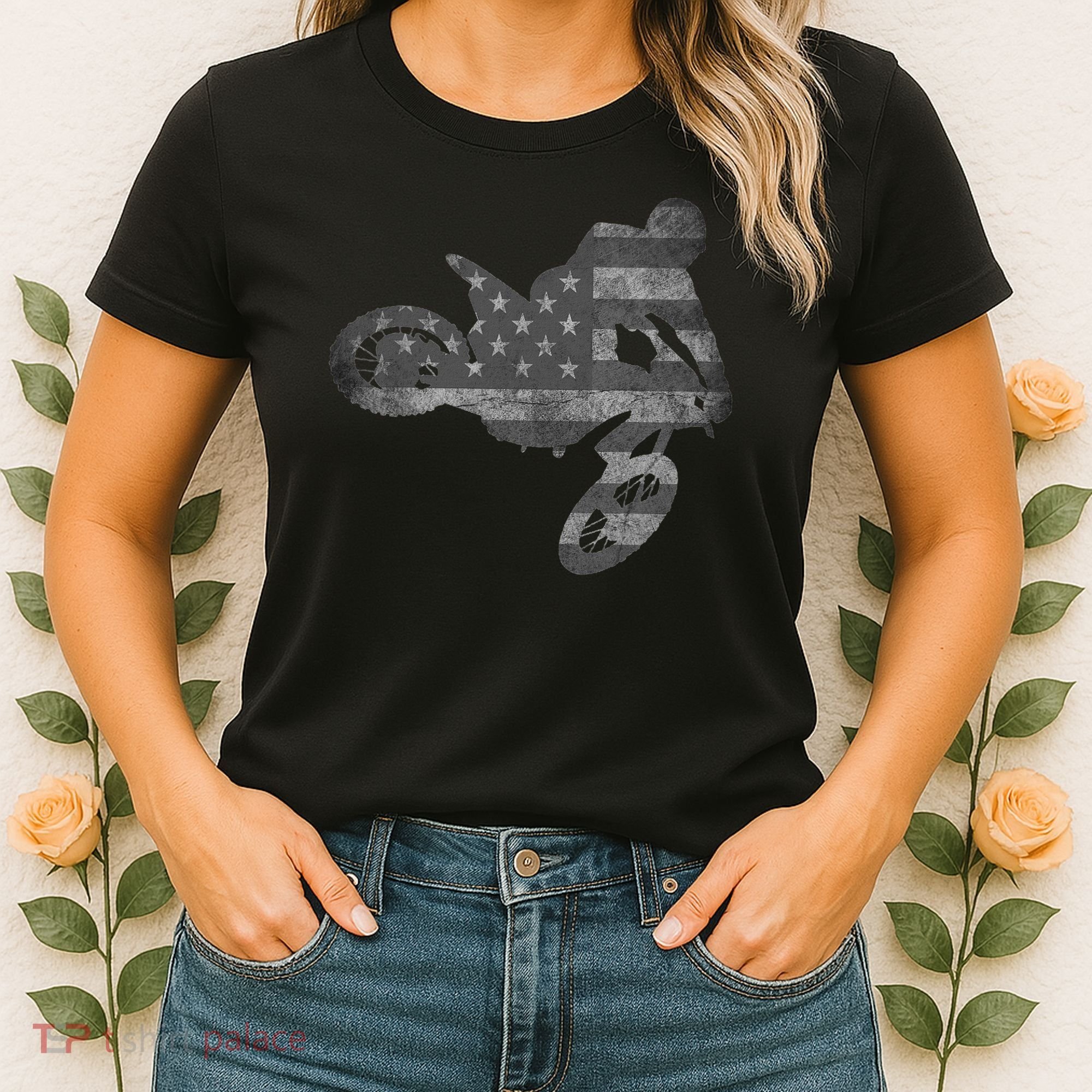 Dirt Bike American Flag Motocross Enduro Women's T-Shirt