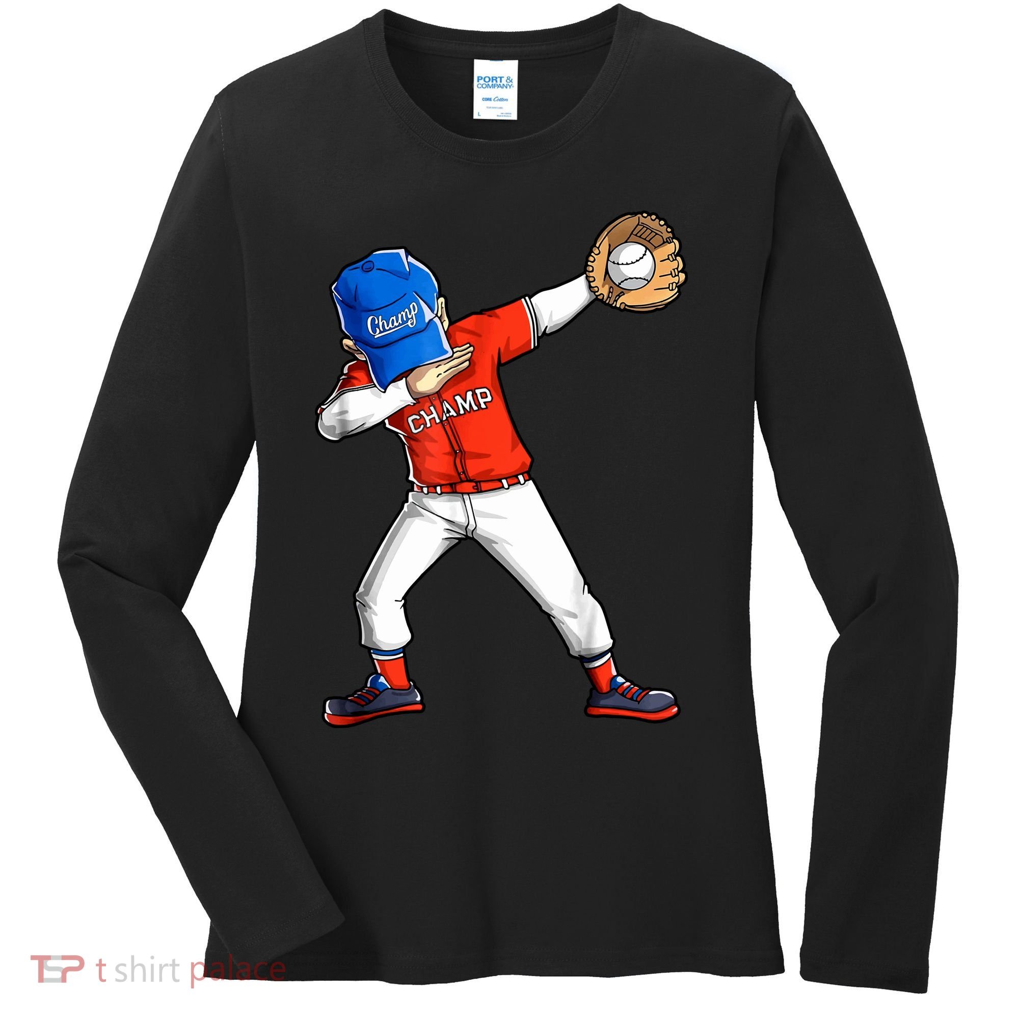 Dabbing Baseball Boys Catcher Pitcher Baseball Women's Long Sleeve Shirt