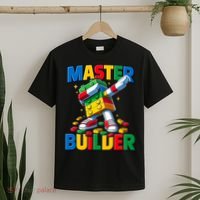 Dabbing Blocks Bricks Building Fun Master Builder T-Shirt thumb 2