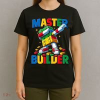 Dabbing Blocks Bricks Building Fun Master Builder T-Shirt thumb 4