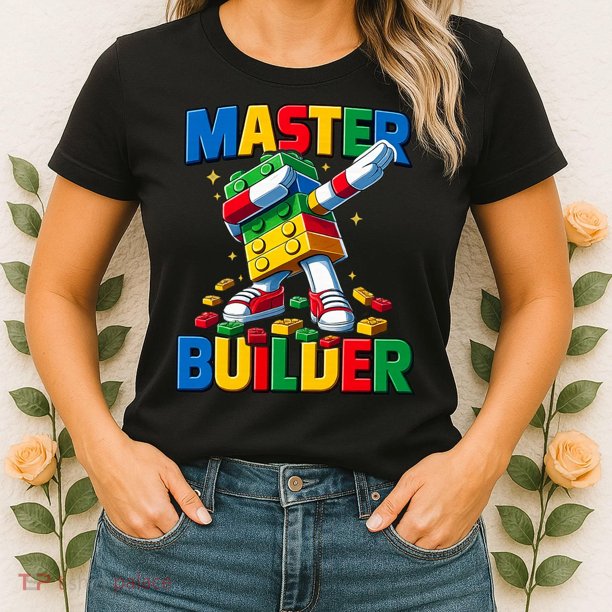 Dabbing Blocks Bricks Building Fun Master Builder Women's T-Shirt