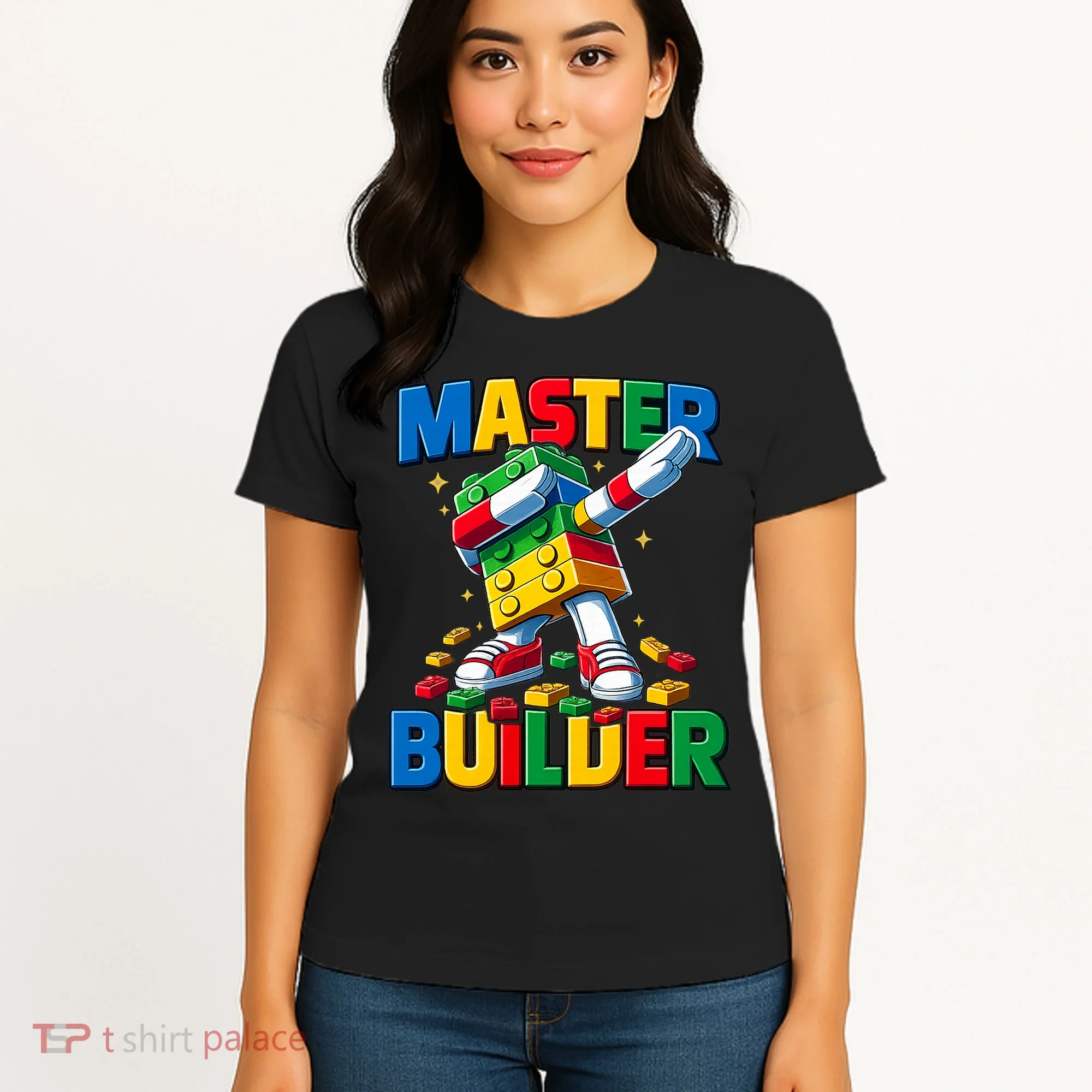 Dabbing Blocks Bricks Building Fun Master Builder Women's T-Shirt