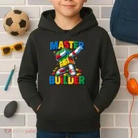 Dabbing Blocks Bricks Building Fun Master Builder Kids Hoodie thumb 2