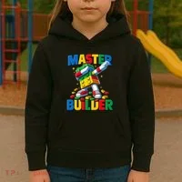 Dabbing Blocks Bricks Building Fun Master Builder Kids Hoodie thumb 3